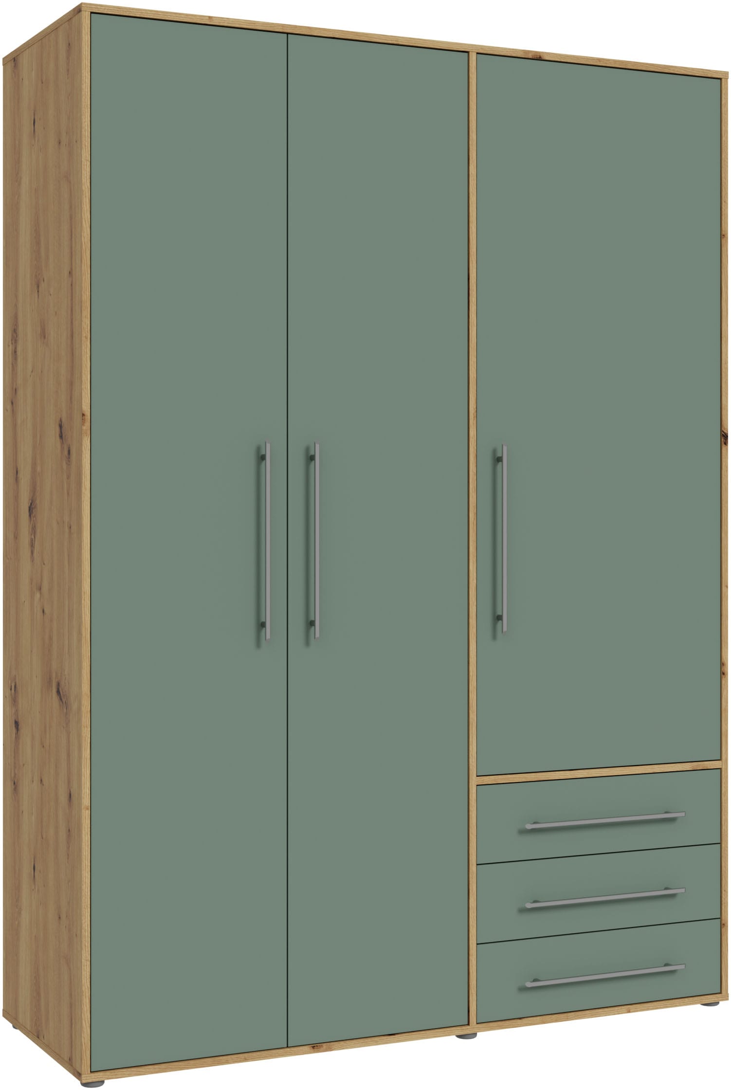 FORTE Drehtürenschrank "Kleiderschrank,zeitloses Design,3 türig" viel Stauraum, Schubladen, Stangengriffe, Made in Europe