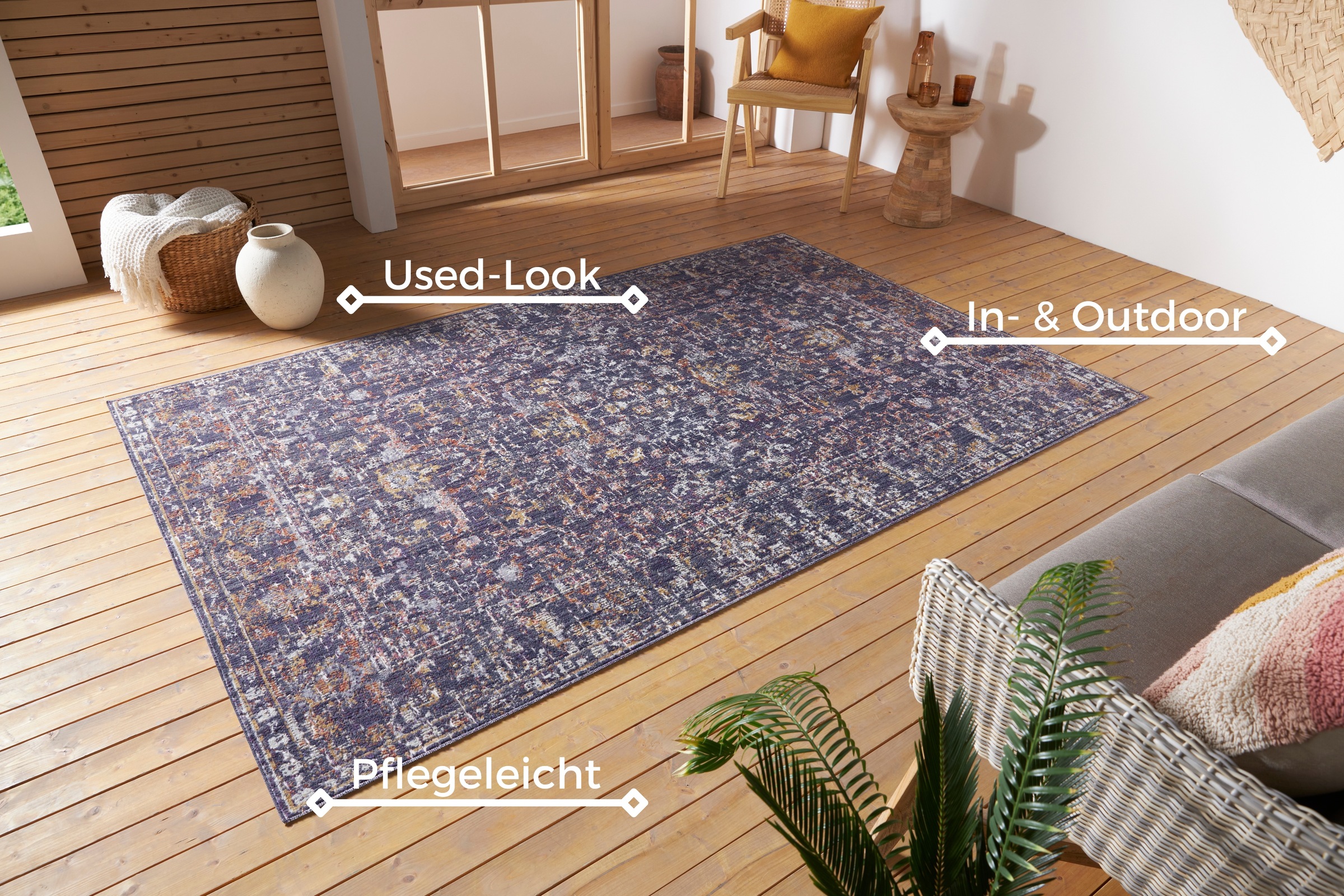 Thumbnail - NORTHRUGS Teppich "Sues", rechteckig, 3 mm Höhe, In-& Outdoor, Läufer, Wetterfest, Balkon, Wohnzimmer, Orient