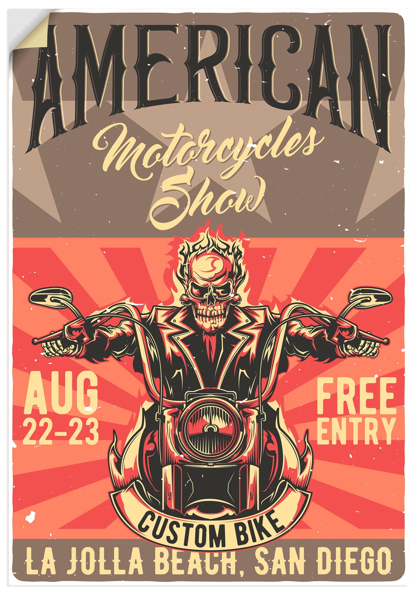 Artland Wandbild »Totenkopf Motorradfahrer San Diego« 1 Stk. tlg. als Alubild, Leinwandbild, Poster, Wandaufkleber in verschied. Größen