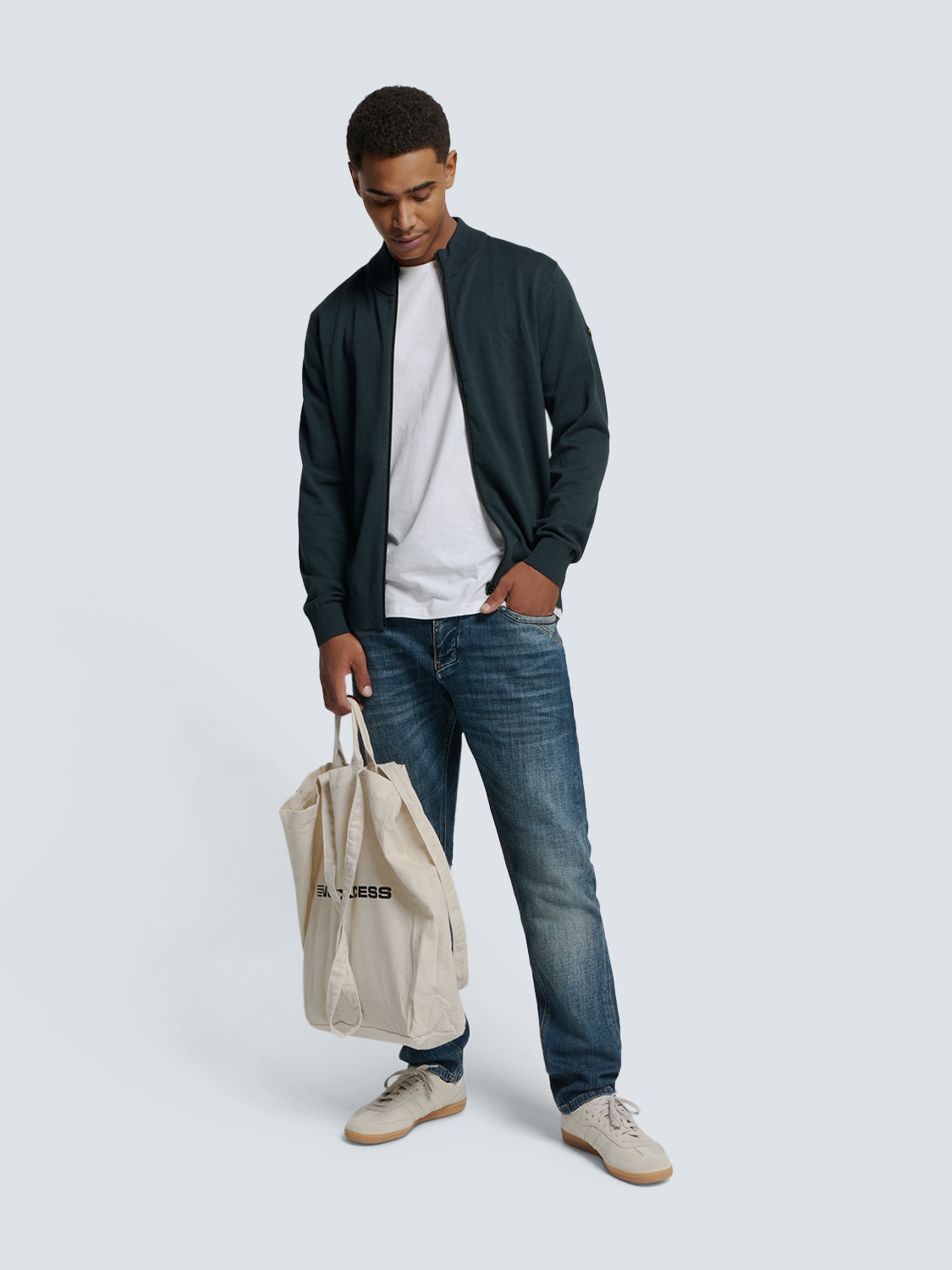 NO EXCESS Rundhalspullover »No Excess Zweifarbige Strickjacke von Timeless Basics«