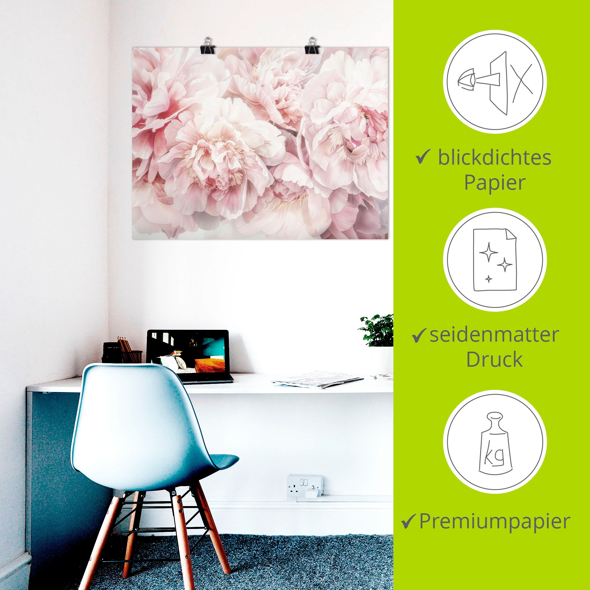 Artland Wandbild »Rosa Farbene Pfingstrosen Aquarell« 1 Stk. tlg. als Alubild, Leinwandbild, Poster, Wandaufkleber in verschied. Größen