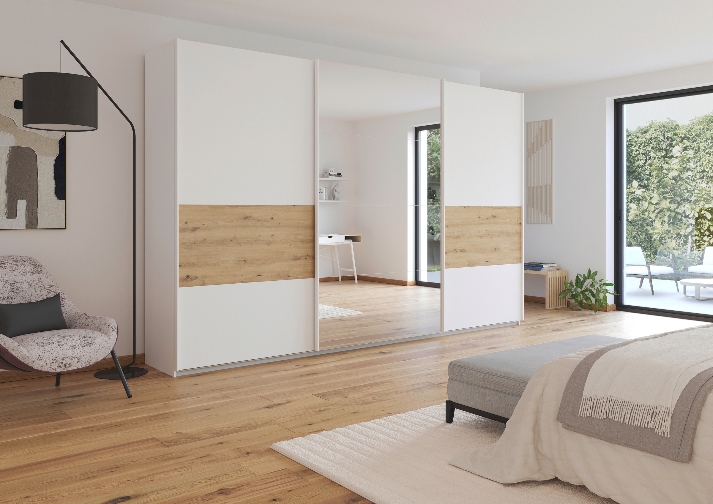 rauch Schwebetürenschrank »Schwebetürenschrank Kleiderschrank Schrank Garderobe CORTONA«, inkl. Inneneinteilung, 2 Stoffboxen und zusätzlichen Einlegeböden