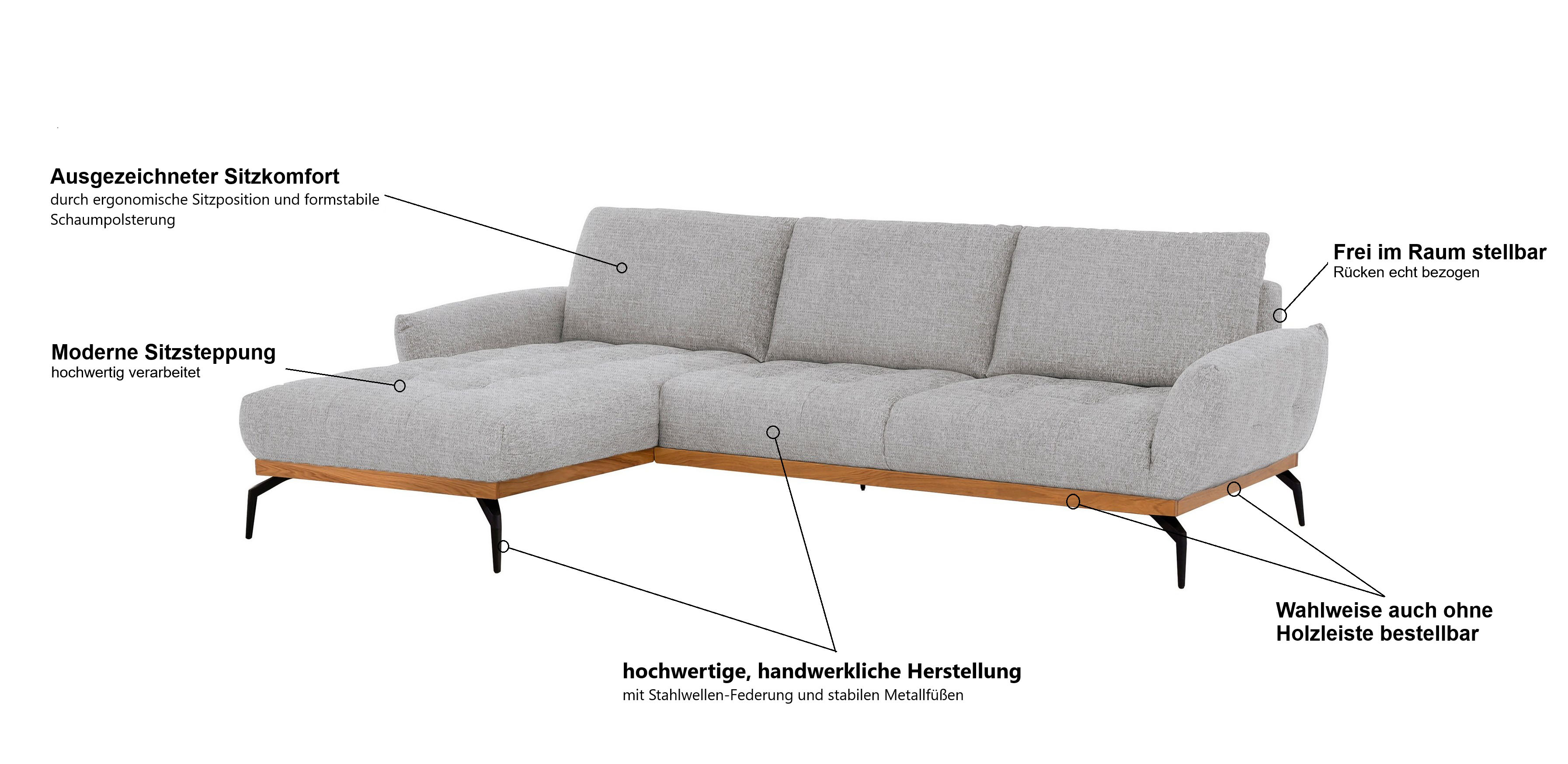 Thumbnail - exxpo - sofa fashion Ecksofa "NICEA, erstklassiger Komfort, tolle Details, Holzsockel in eiche geölt", In hochwertiger V...