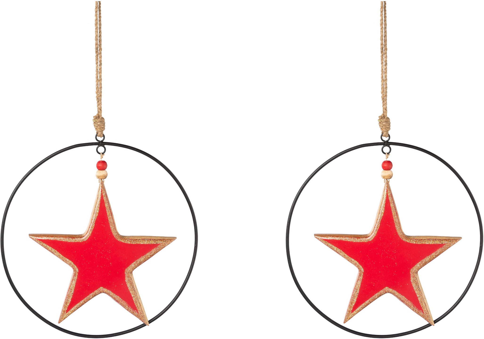 Creativ deco Dekostern »Weihnachtsstern, Weihnachtsdeko rot«, (2 St.), mit Enamel-Lackierung und Metallring, Durchmesser Stern 20 cm