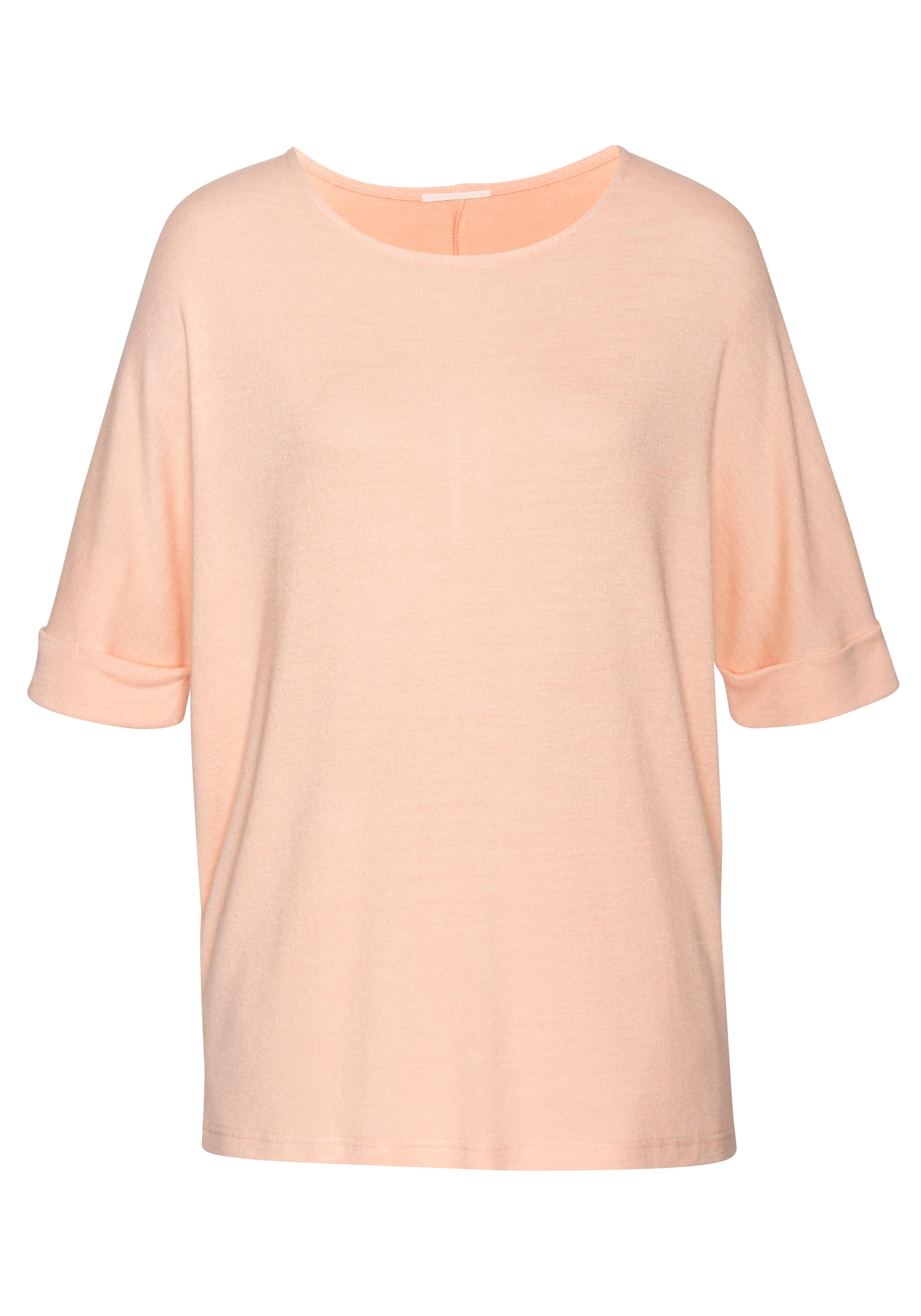 LASCANA Rundhalsshirt mit breitem Ärmelumschlag aus weichem Viskose-Feinstr günstig online kaufen