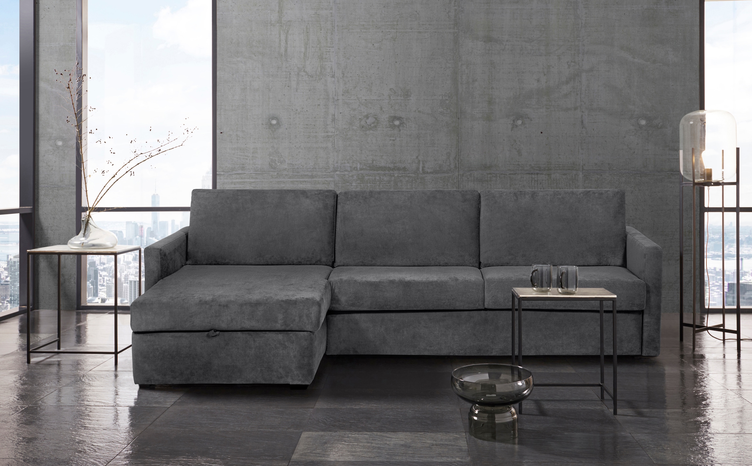 Places of Style Schlafsofa "GOLDPOINT Ecksofa 264 cm, Liegefläche (140/200cm), L-Form,", Bettfunktion, Bonell-Federkernm