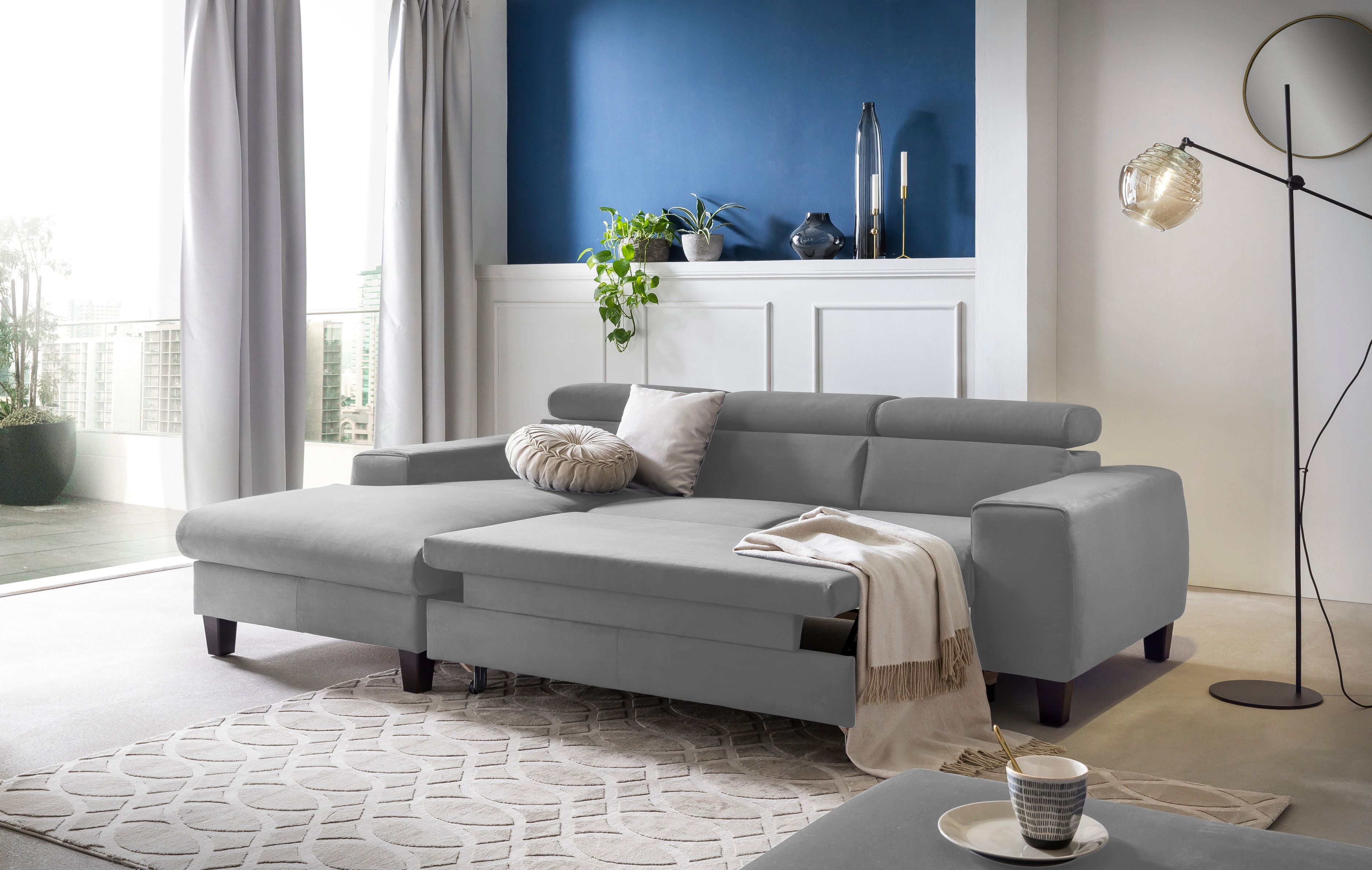 Thumbnail - COTTA Ecksofa "Morven L-Form mit Kopfteilverstellung", wahlweise mit Bettfunktion, Bettkasten & Wireless-Charger