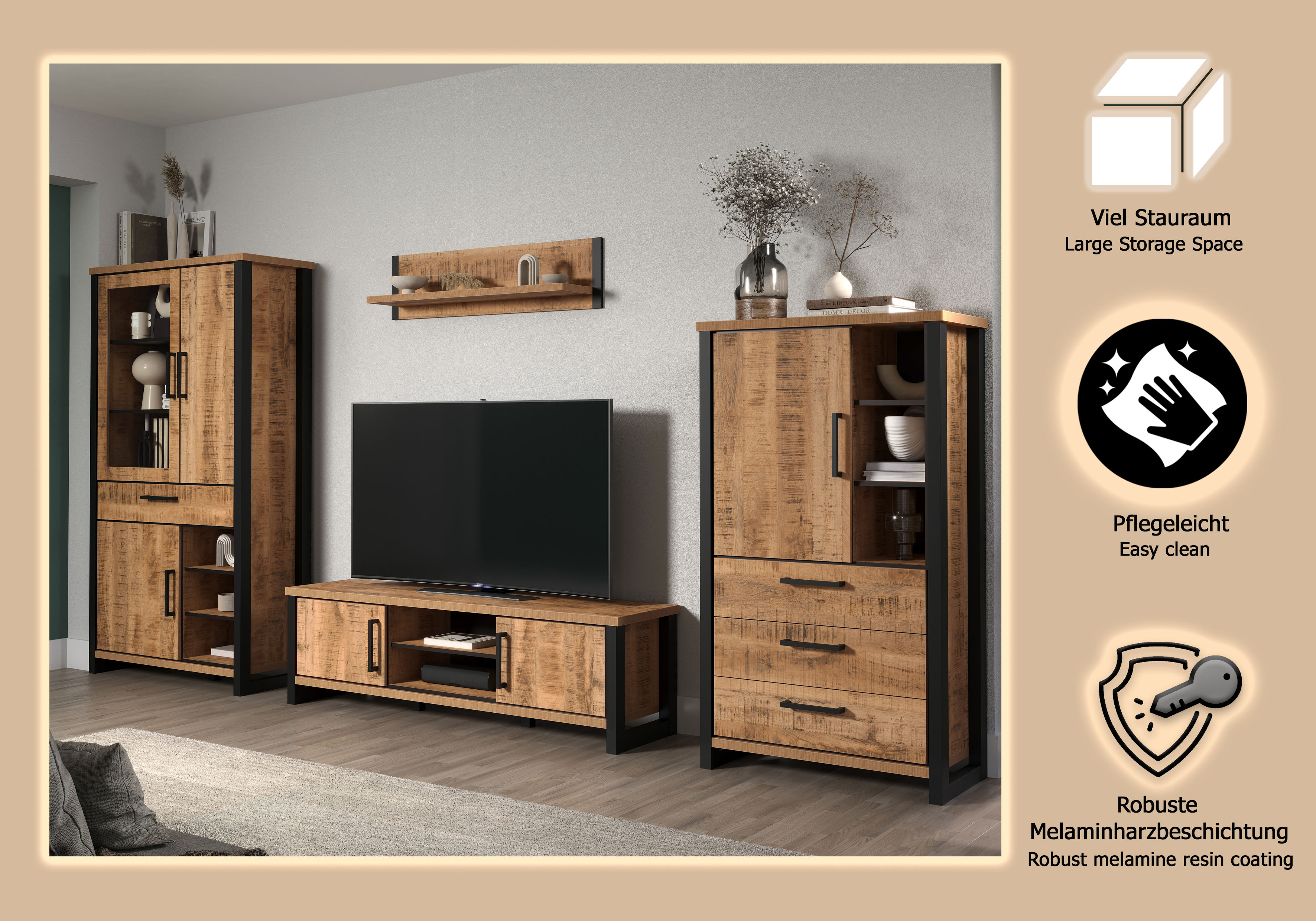 Thumbnail - Home affaire Wohnwand "Elda" Komplett-Set, 4 Stk. tlg.