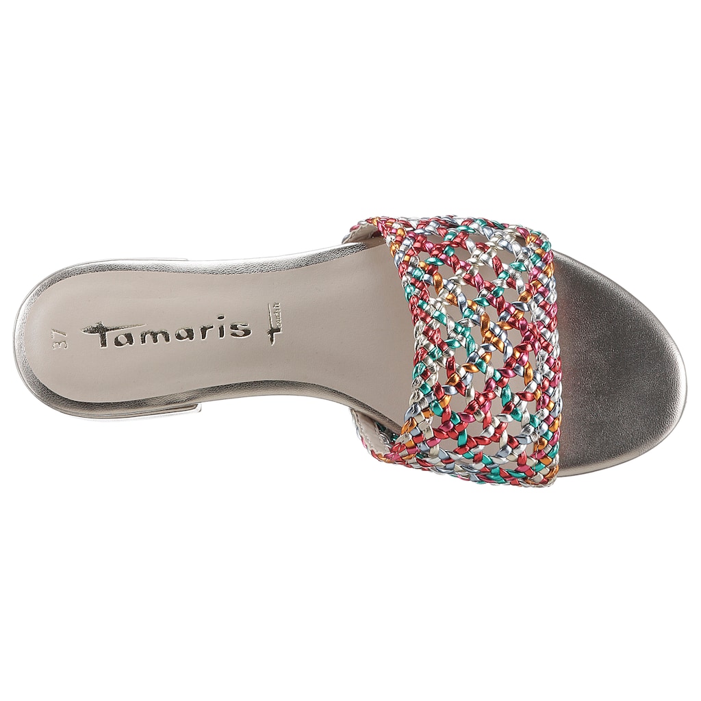 Tamaris Pantolette, Blockabsatz, Sommerschuh, Schlappen mit Flecht-Bandage