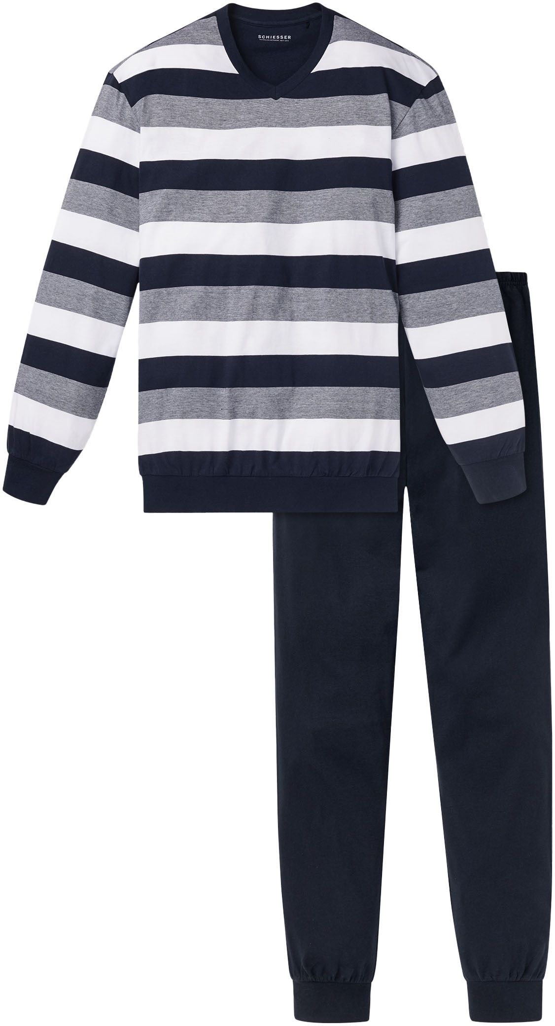 Schiesser Pyjama "Dark Sapphire" 2 Stk. tlg., mit Blockringeln günstig online kaufen