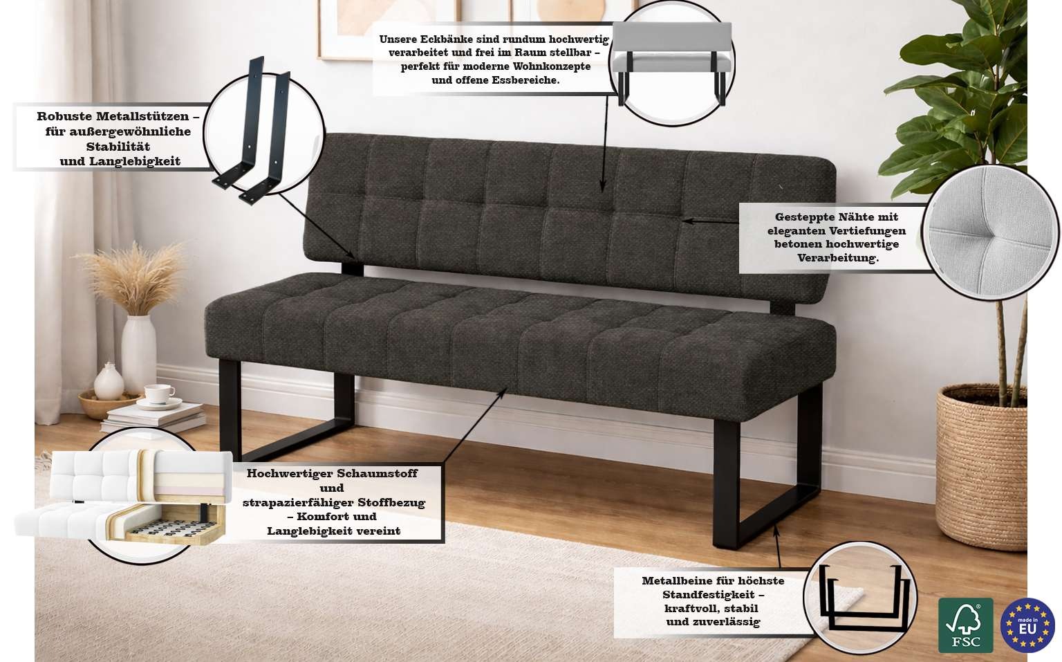 Home Affaire Mia Bench Brown/Black 141x64cm 2