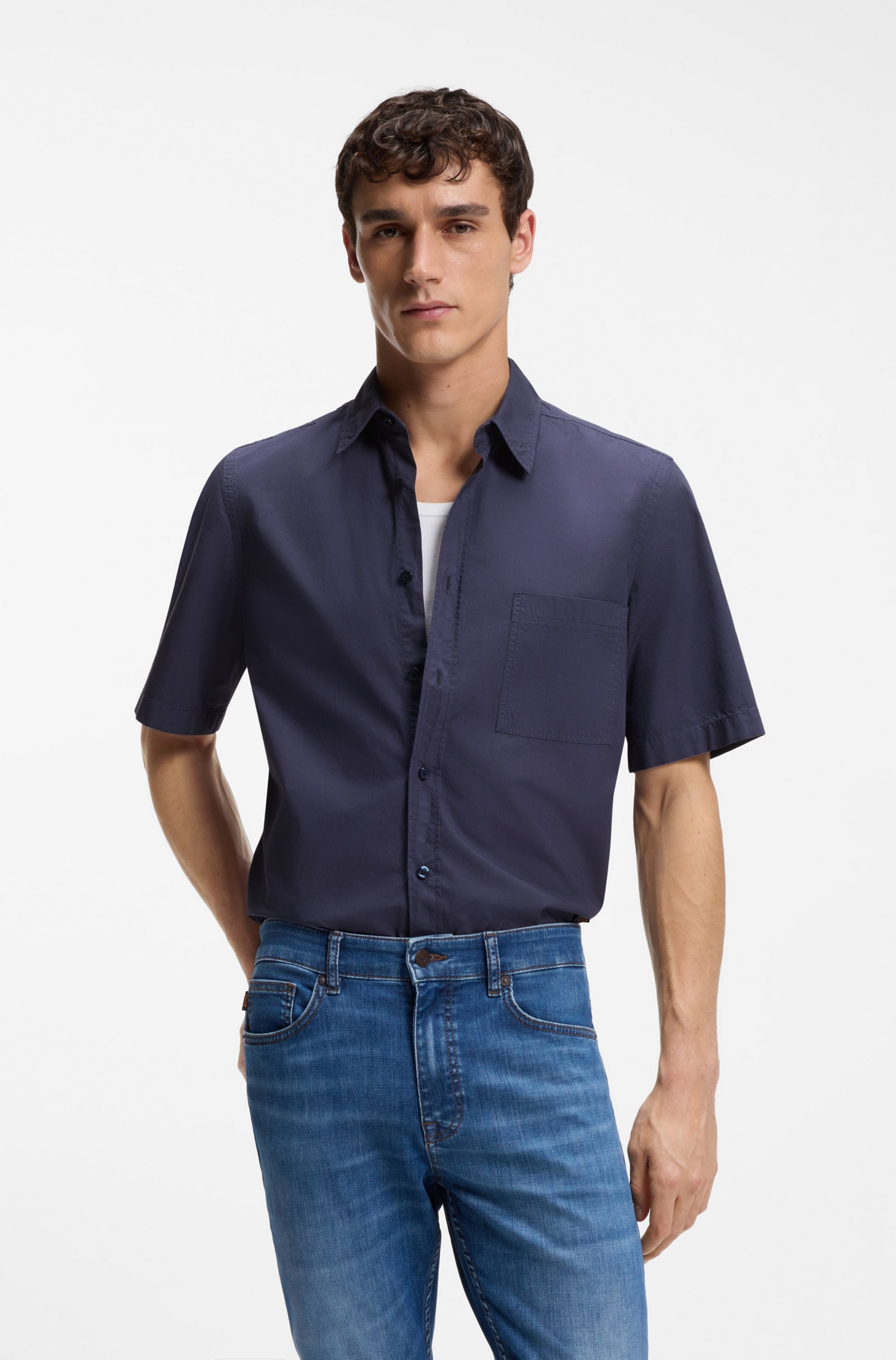 BOSS ORANGE Kurzarmhemd Regular Fit, Kentkragen, Kurzarm