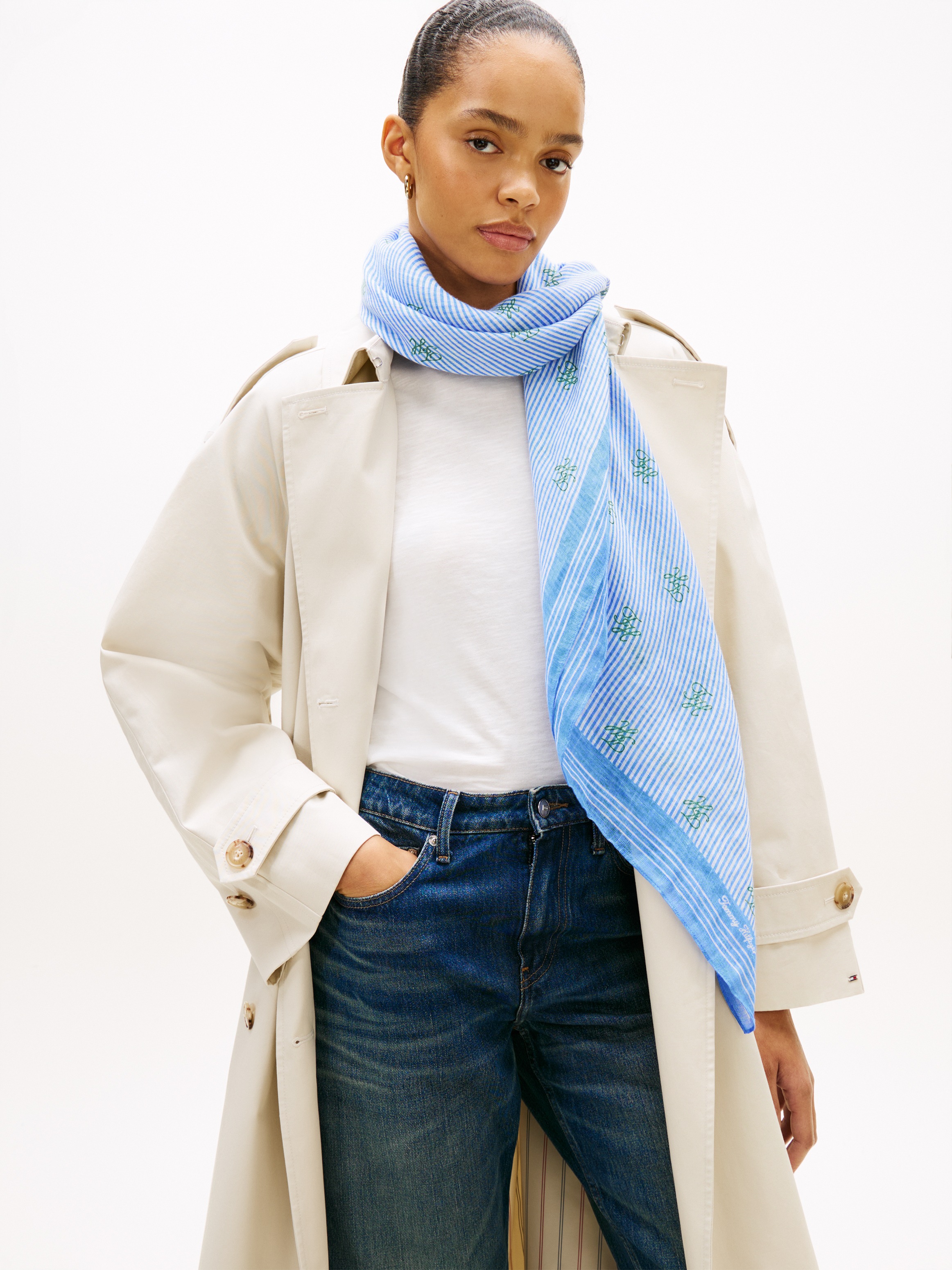 Tommy Hilfiger Seidentuch "TH SCRIPT MONOGRAM LINEN SQUARE" günstig online kaufen