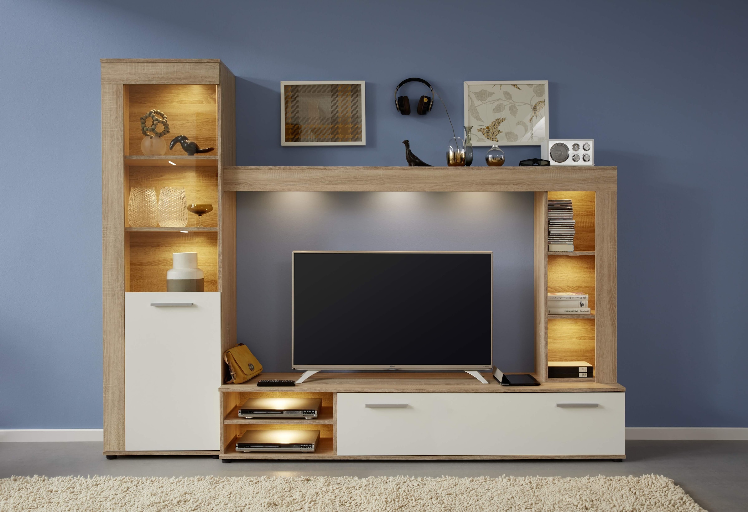 INOSIGN Wohnwand »Laholm«, (Set, 4 St.), Anbauwand für Fernseher bis 65 Zoll - Maße (B/T/H) 240/41/185 cm