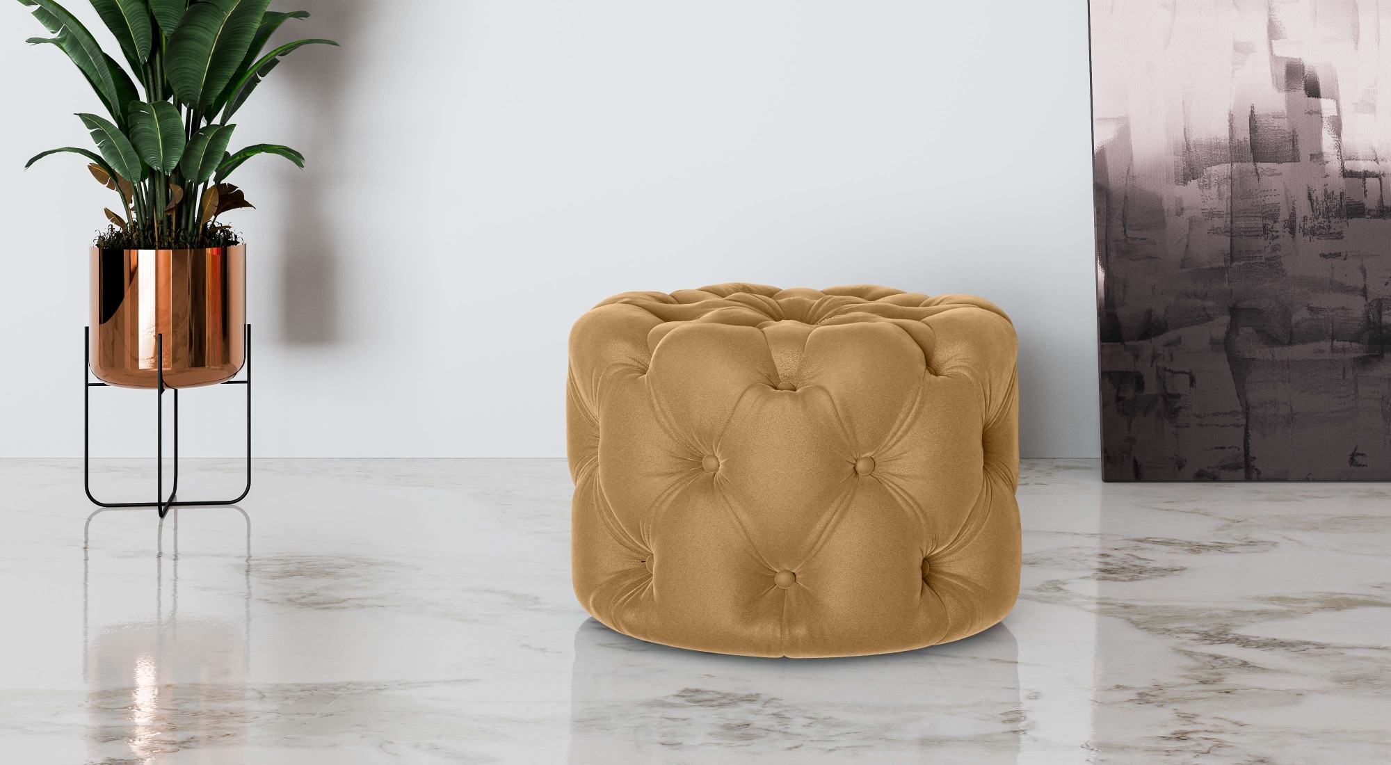 Hocker »FOLLINA«, Polsterhocker mit klassischer Chesterfield-Knopfheftung