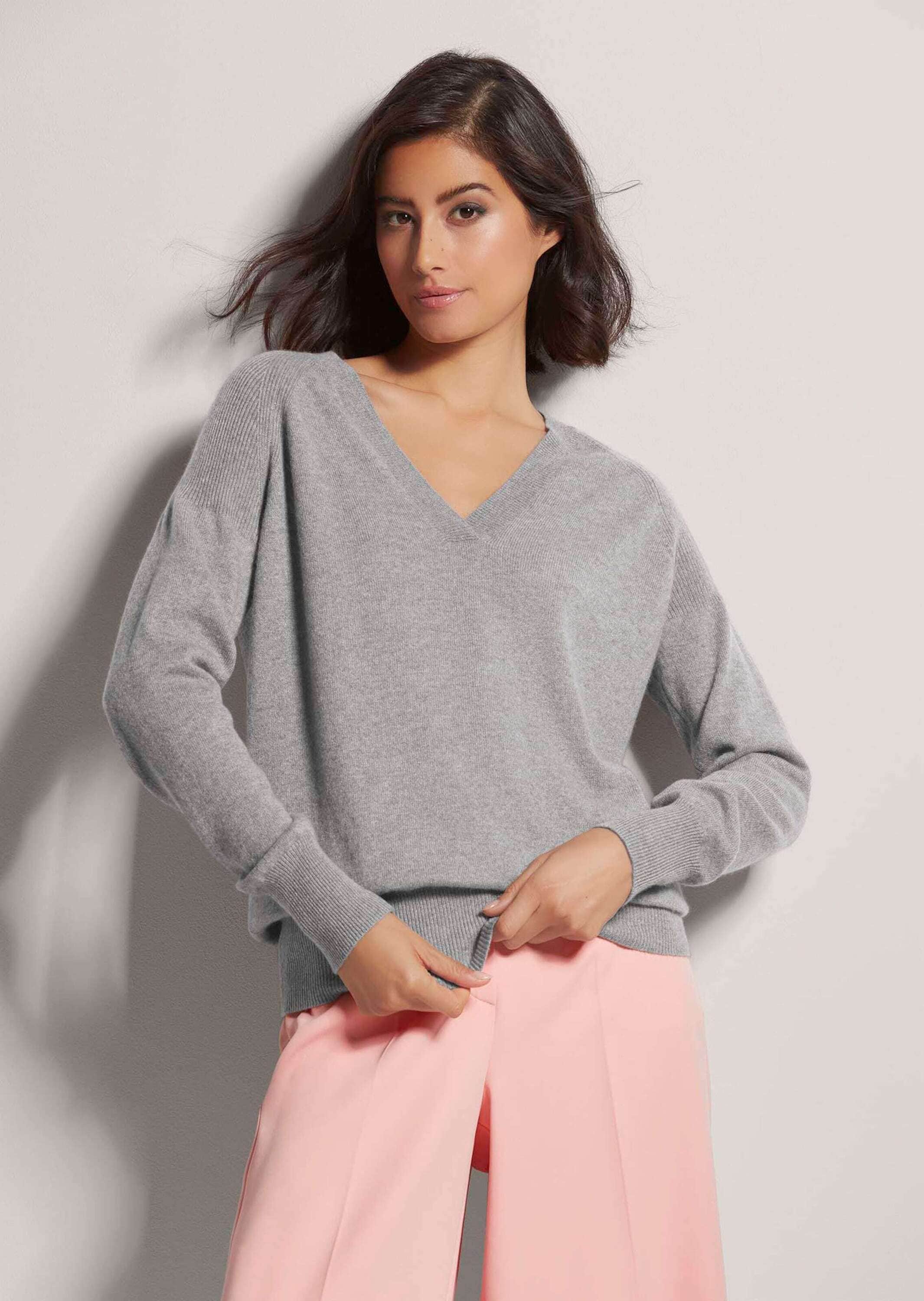 MADELEINE Longpullover »Pullover Strick Kaschmirpullover mit V-Ausschnitt«