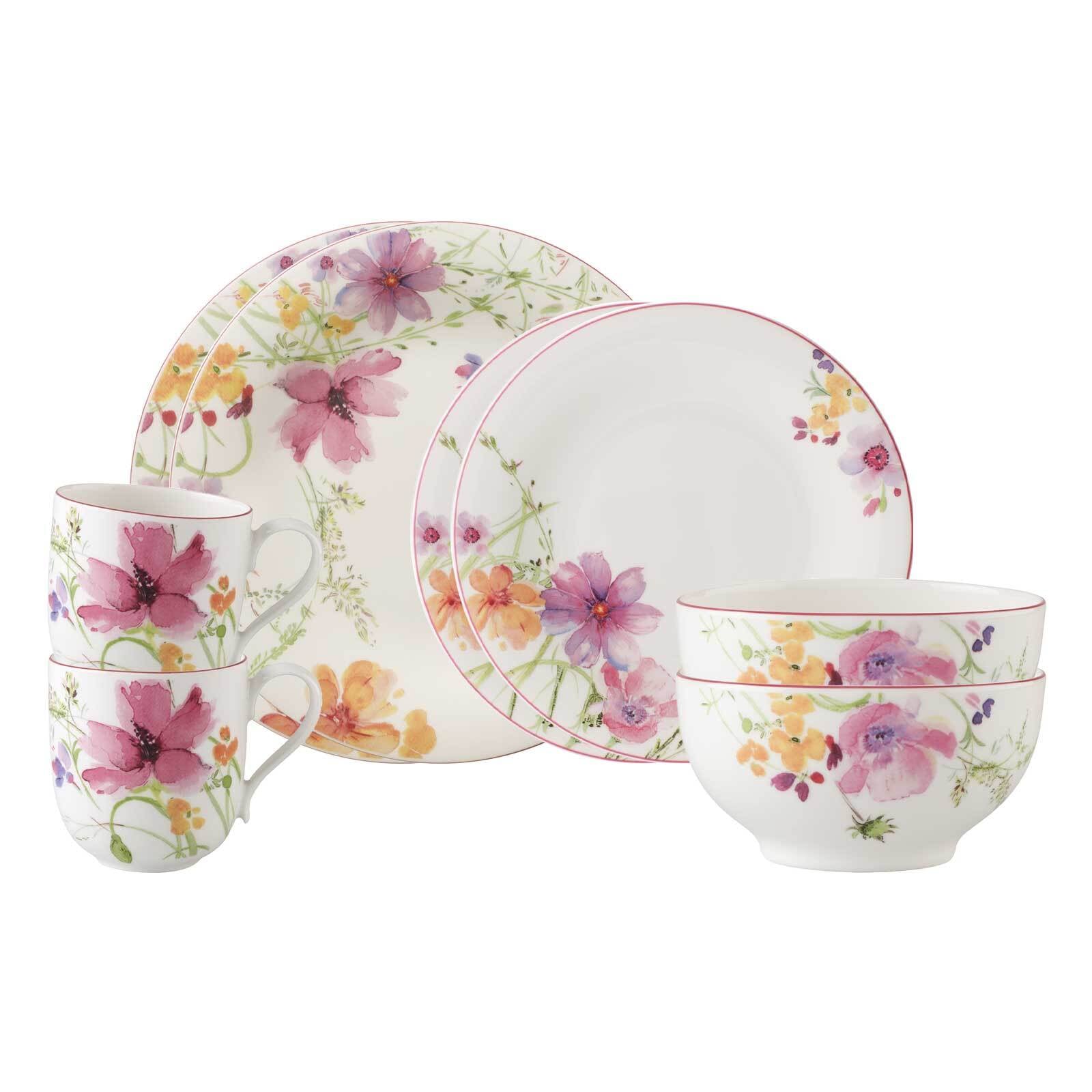 Villeroy & Boch Geschirr-Set "Kombi-Set Mariefleur Basic 8er Set bunt" Spülmaschinengeeignet, Mikrowellenfest