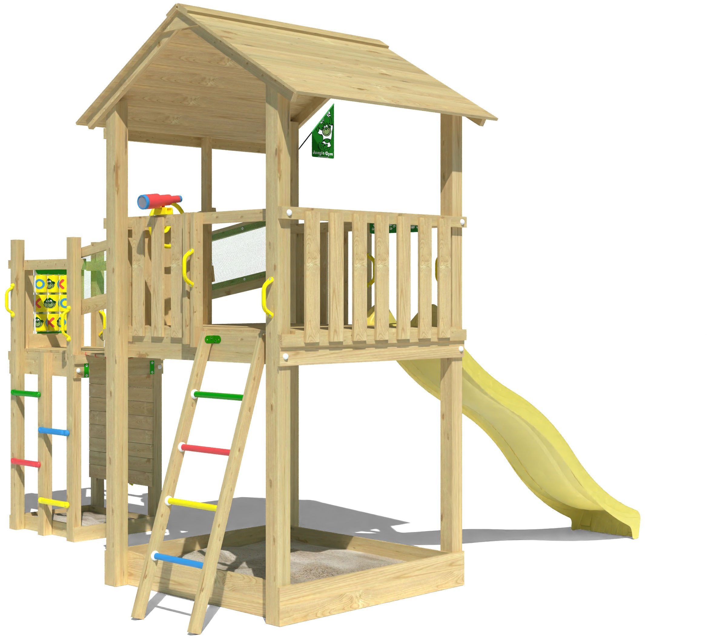 Jungle Gym Spielturm »Fortress«, (Set), Spielanlage mit 2 Türmen, Brücke und Rutsche mit Wasseranschluss