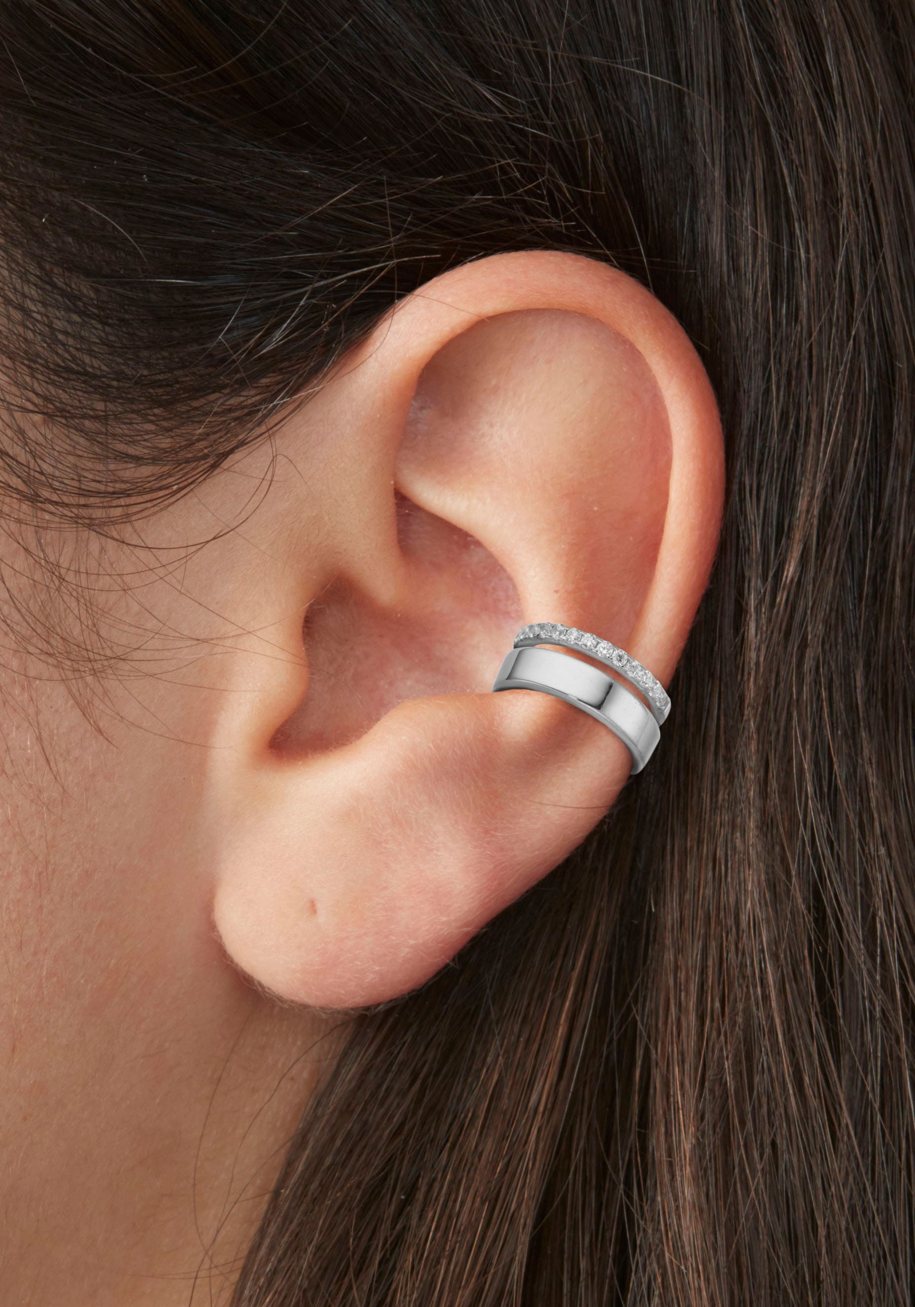 Firetti Ohrklemme »Schmuck Geschenk Silber 925 Ear Cuff in zweireihiger Optik«, mit Zirkonia (synth.)