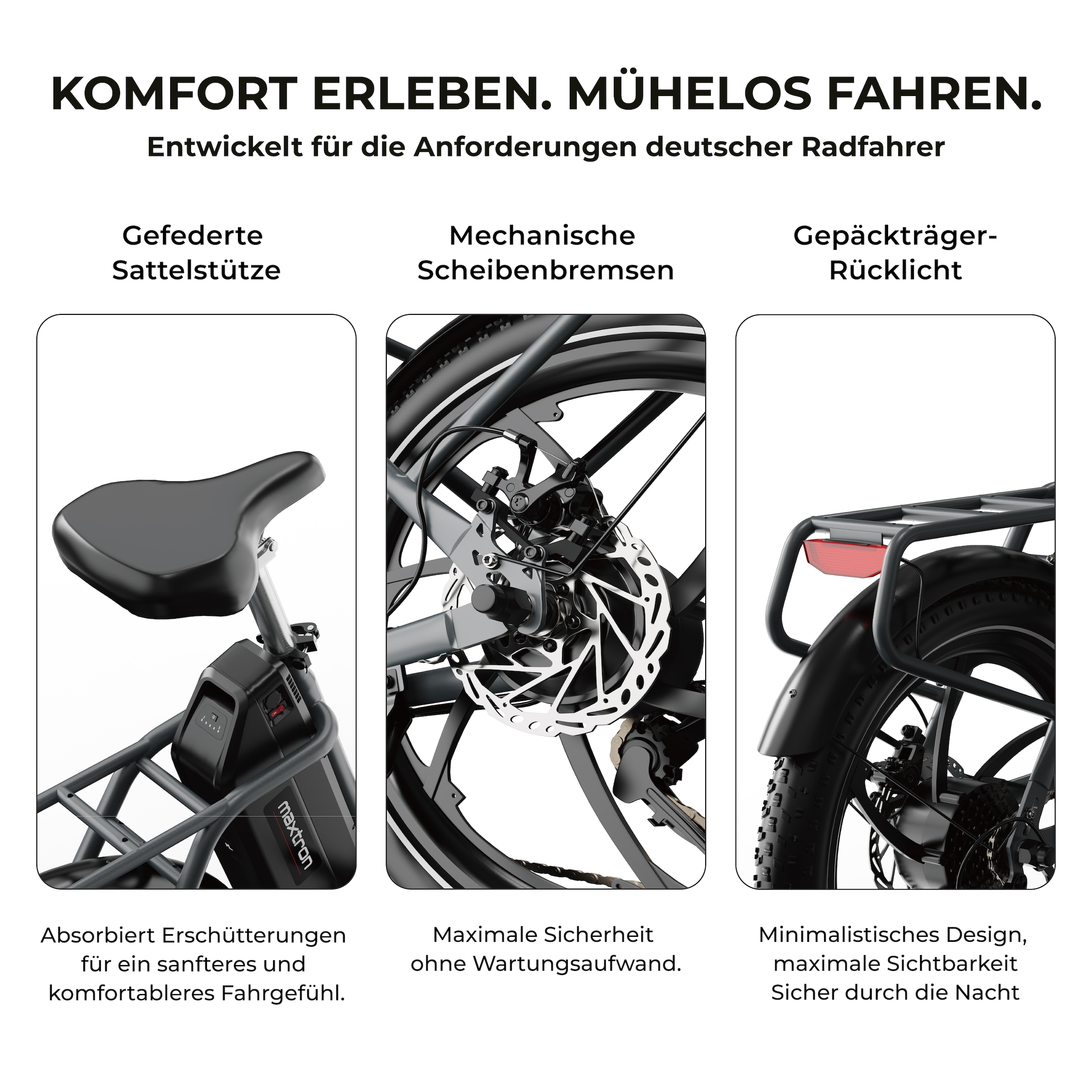 Maxtron »Maxtron MULE Klapprad« 7 Gang Shimano ALTUS Schaltwerk Kettenschaltung 350 W Packung,  Stadt & Abenteuer: 20" Fatbike mit XXL 20Ah Akku.