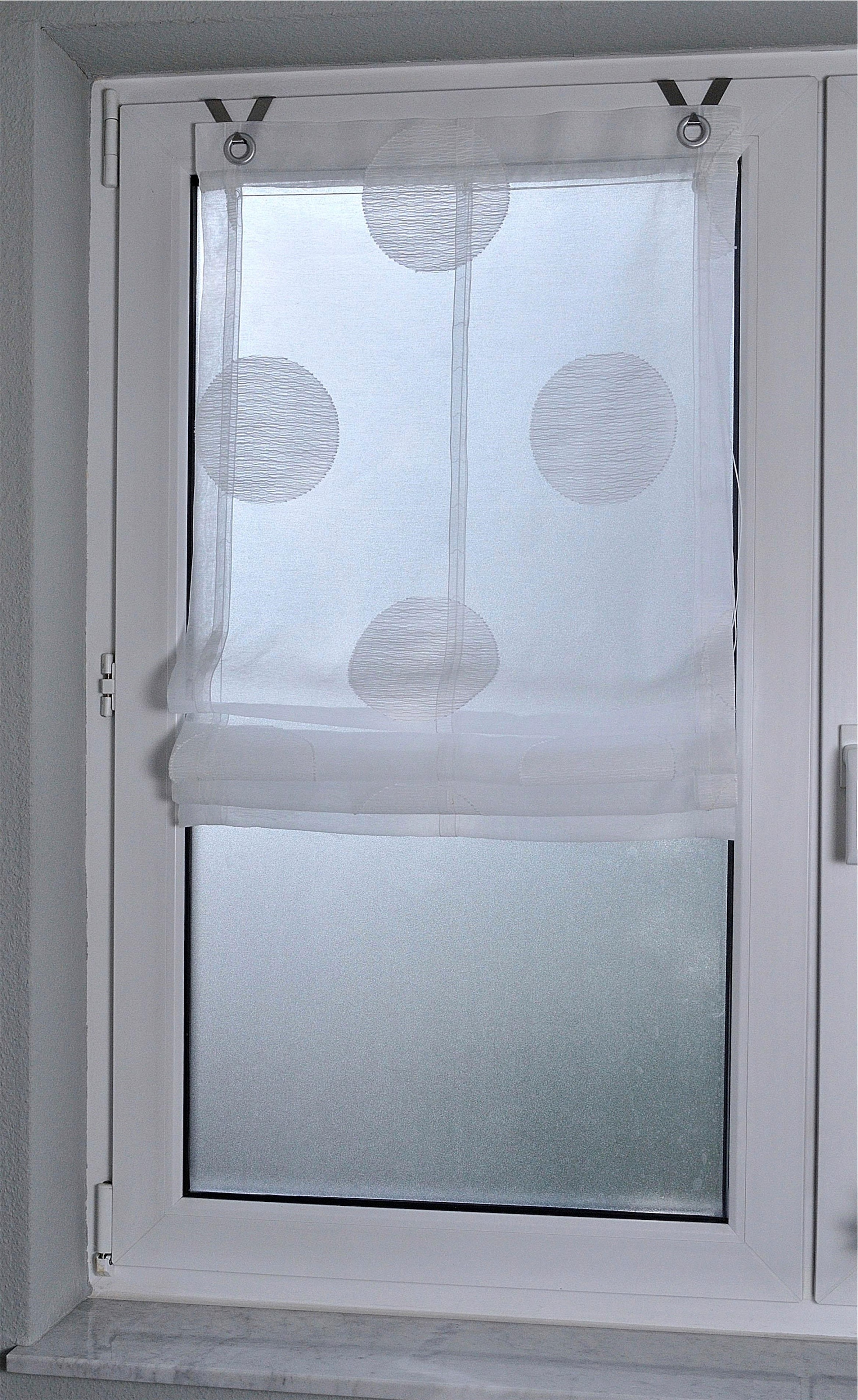 Kutti Raffrollo »Rhonda«, mit Hakenaufhängung, ohne Bohren, weiß, halbtransparent, mit Motiv, gemustert, mit Fensterhaken
