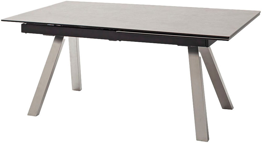 Esstisch MCA FURNITURE "TOBAGO Auszugtisch 180-260 cm", grau (hellgrau, edelstahl gebürstet, hellgrau), B:180cm H:77cm T:95cm, Keramik / Sicherheitsglas schwarz lackiert / 13 mm, Edelstahl;Gestell: Edelstahl gebürstet, Tische, Esstisch, Keramik,Edelstahl, 2
