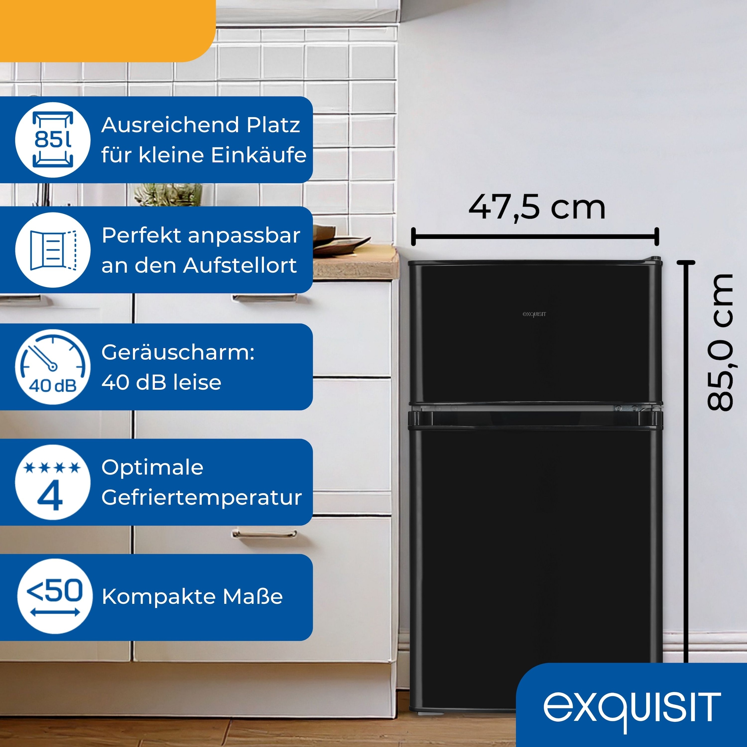 exquisit Kühl-/Gefrierkombination KGC90-30-E-040E schwarz »KGC90-30-E-040E schwarz« 85 cm hoch 47,5 cm breit