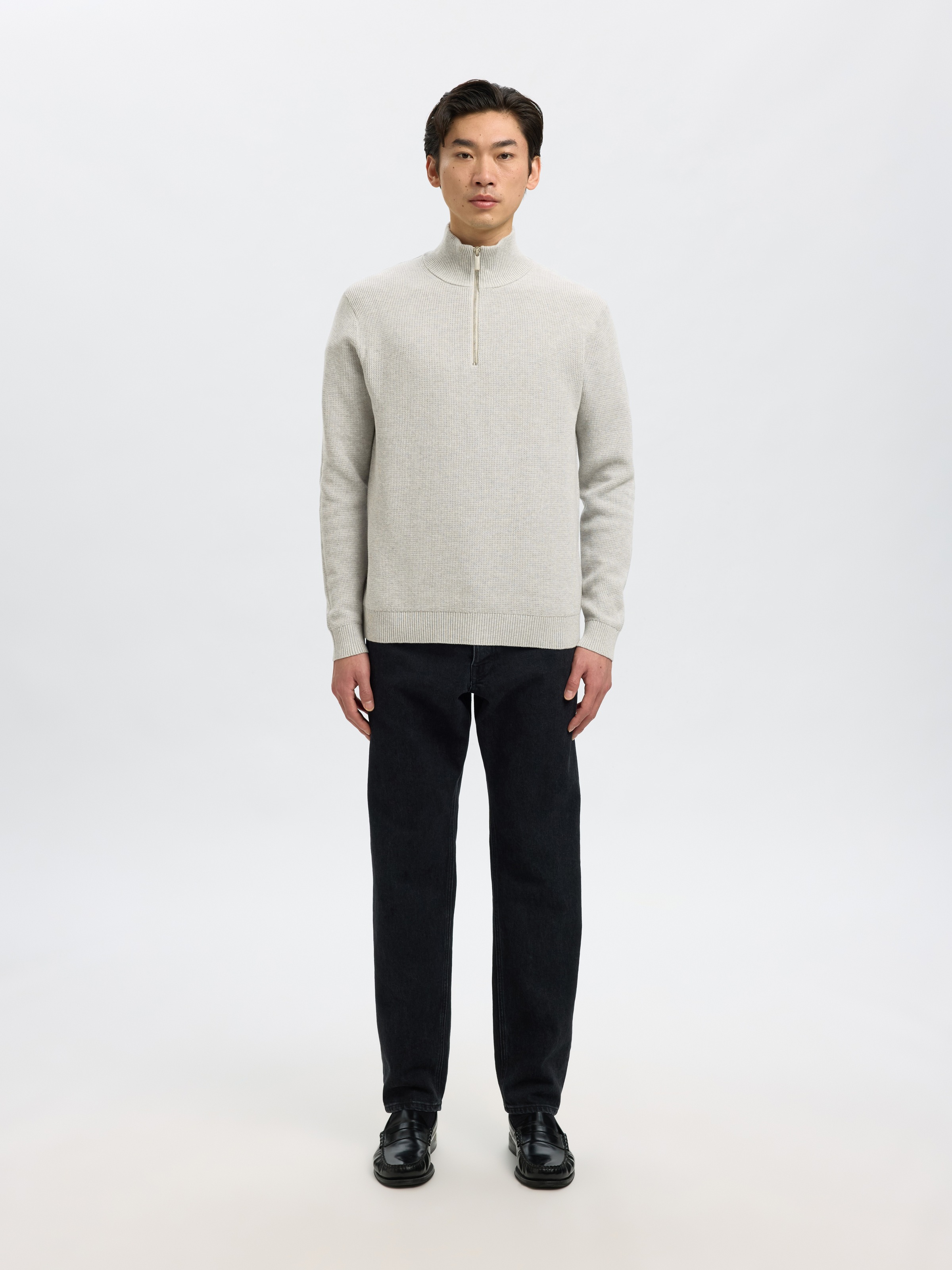 SELECTED Troyer »SLHDANE LS KNIT STRUCTURE HALF ZIP NOOS« Baumwolle, regular fit