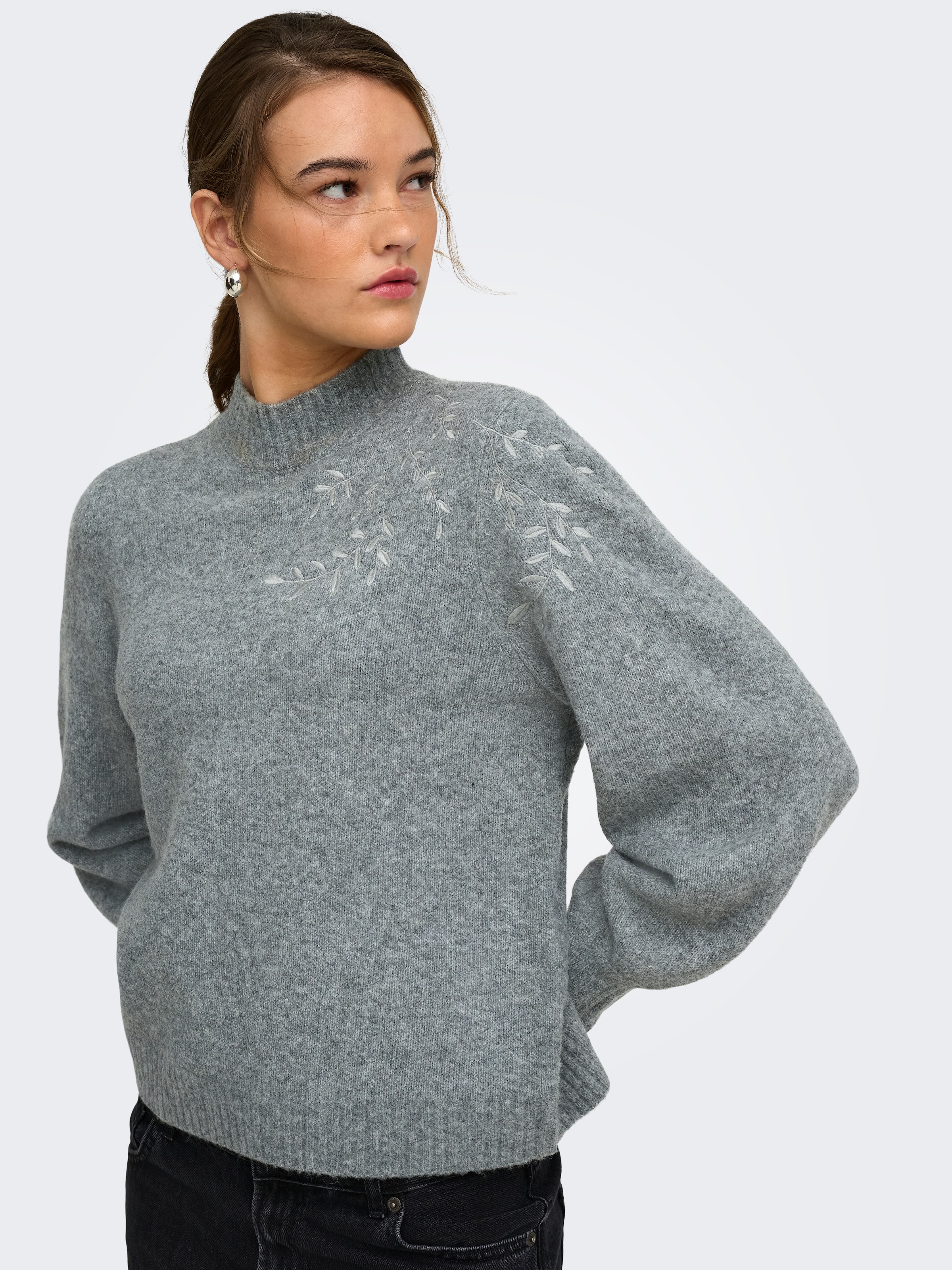 ONLY "ONLBEAUTY LS HIGH NECK EMB KNT" Materialmix mit Wolle und Stretch, regular fit