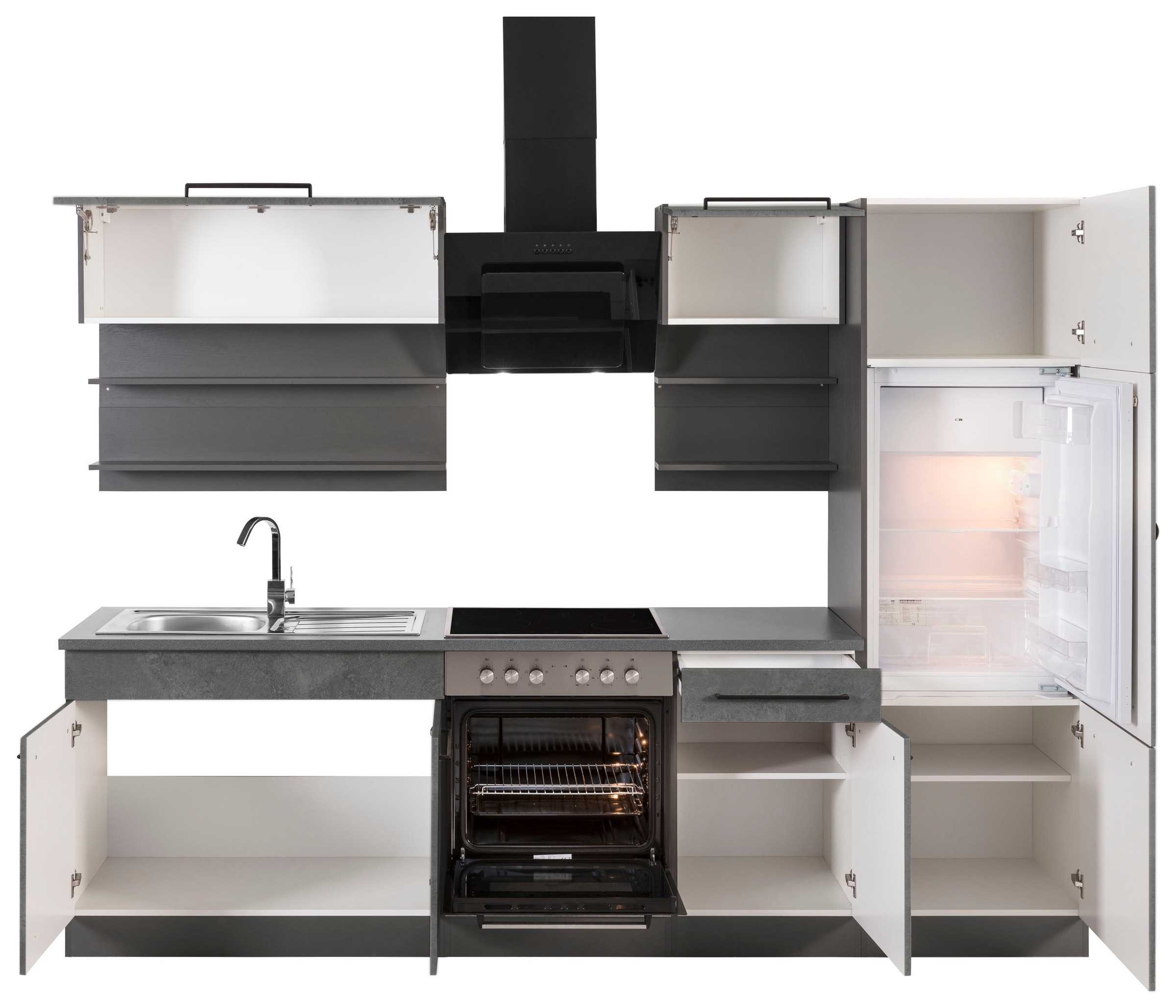KOCHSTATION Küchenzeile »KS-Tulsa«, mit E-Geräten, Breite 270 cm, schwarze Metallgriffe, MDF Fronten