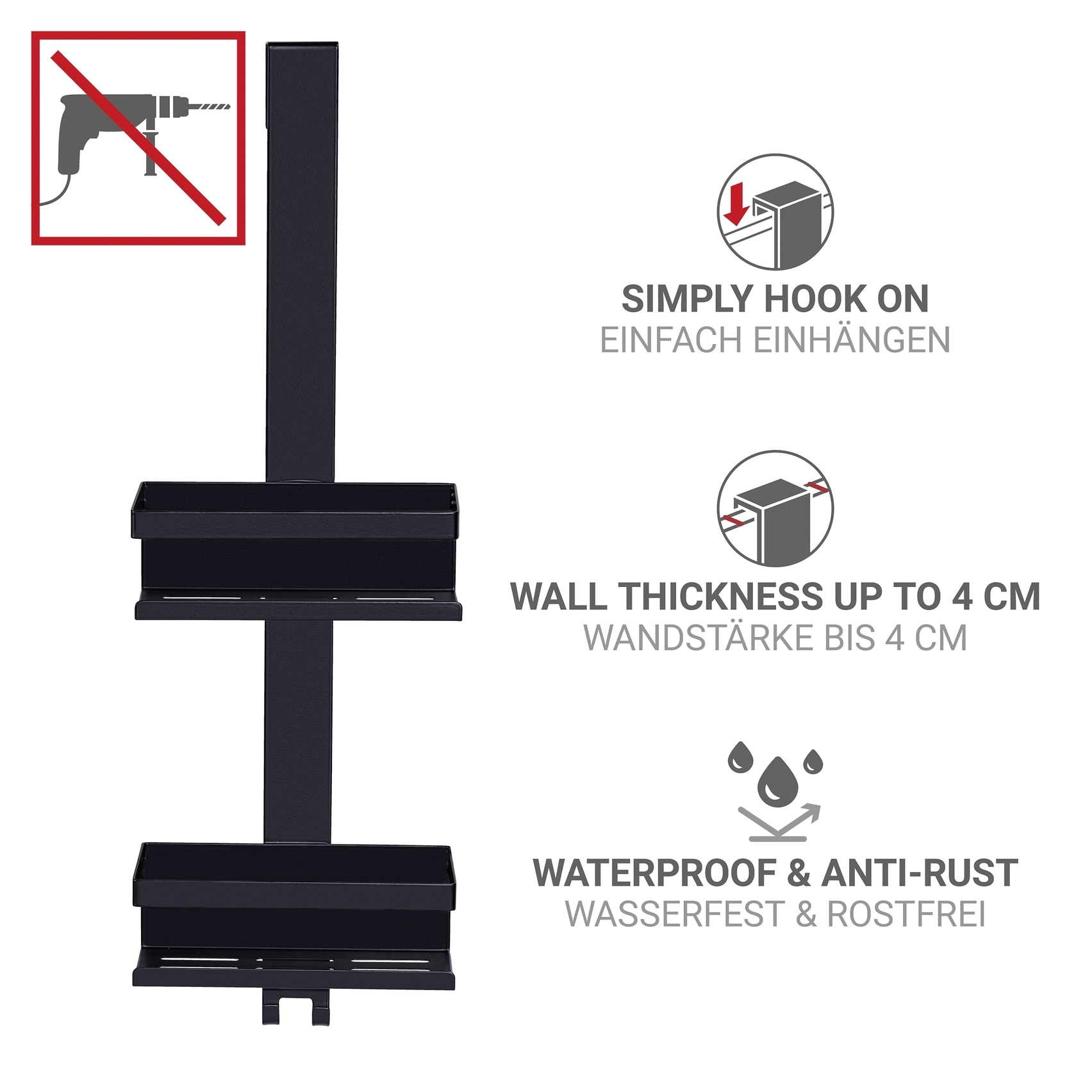 WENKO Duschablage »Bribano Duo« Dusch-Caddy zum Einhängen an Duschkabinen ohne Bohren, Edelstahl