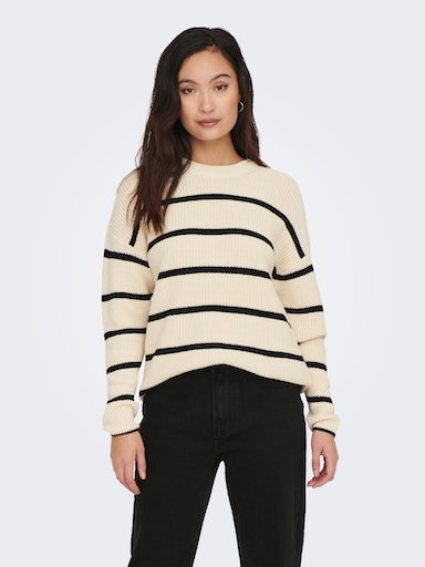 ONLY Rundhalspullover "ONLPERNILLE LS STRIPE O-NECK KNT NOOS"