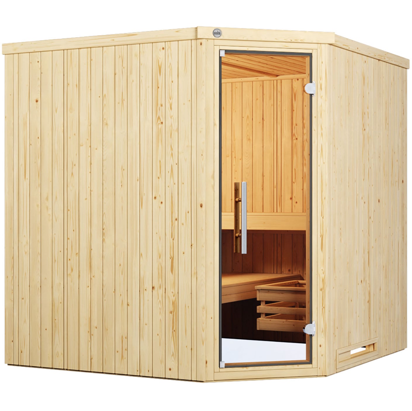 weka Sauna "Element-Ecksauna VARBERG 3", vorgefertigte Elemente, moderne Ganzglastür