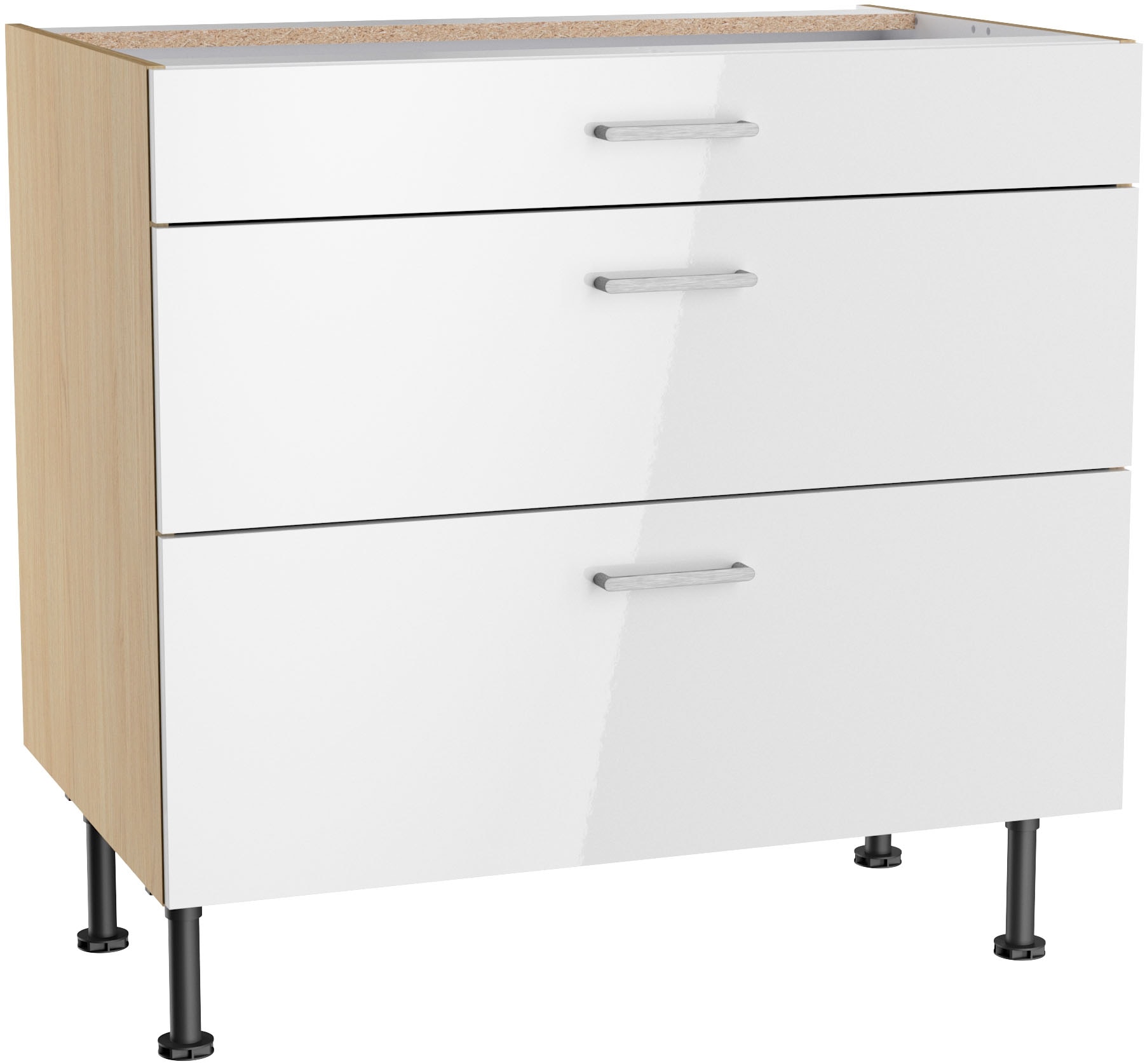 KOCHSTATION "KS-Lucy" Breite 90 cm, 1 Schubkasten, 2 Auszügen, Soft-Close, verstellbare Füße