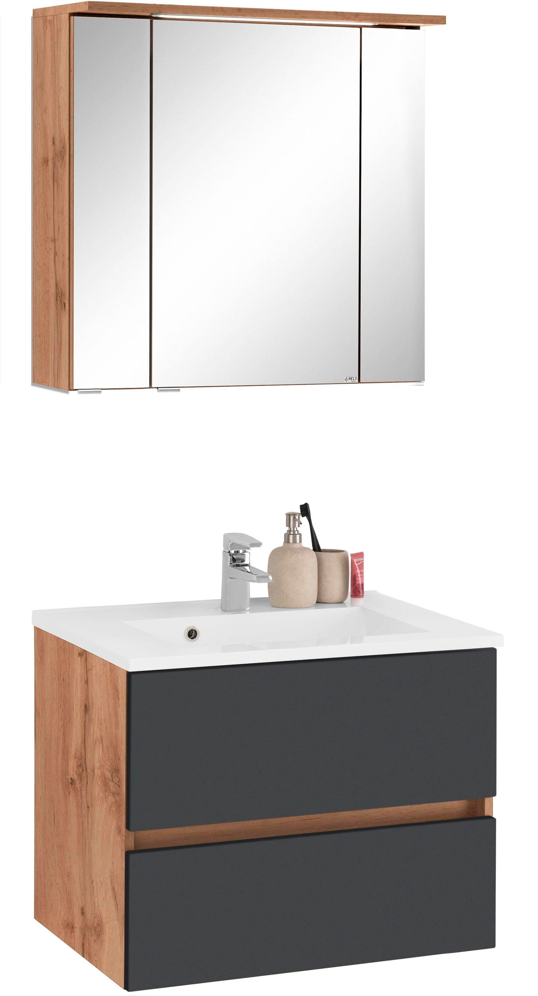 welltime Badmöbel-Set "Lucca" 2 Stk. tlg. Breite 60 cm, mit LED-Spiegelschr günstig online kaufen