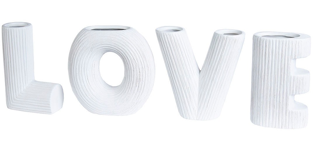 GILDE Tischvase »LOVE, Dekovase«, (Set, 4 St.), Vase aus Keramik, mit geriffelter Oberflächenstruktur, Höhe ca. 15 cm