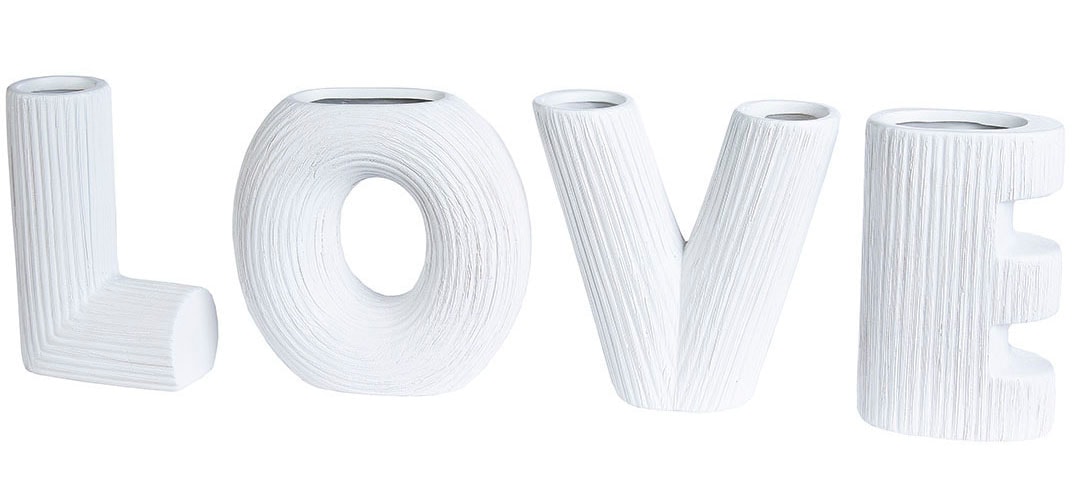 GILDE Tischvase "LOVE, Dekovase" Vase aus Keramik, mit geriffelter Oberflächenstruktur, Höhe ca. 15 cm