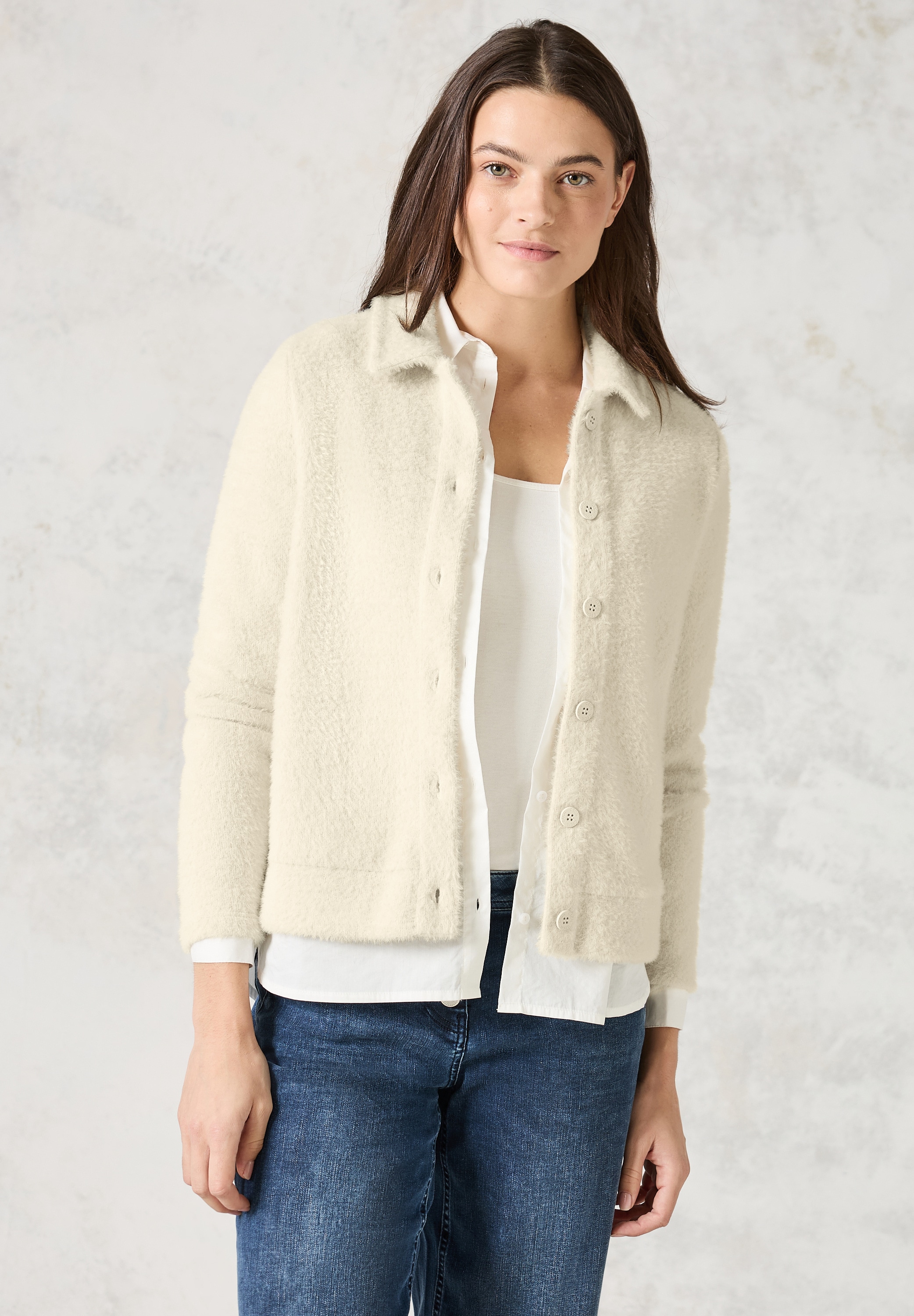 Cardigan, aus softem Materialmix