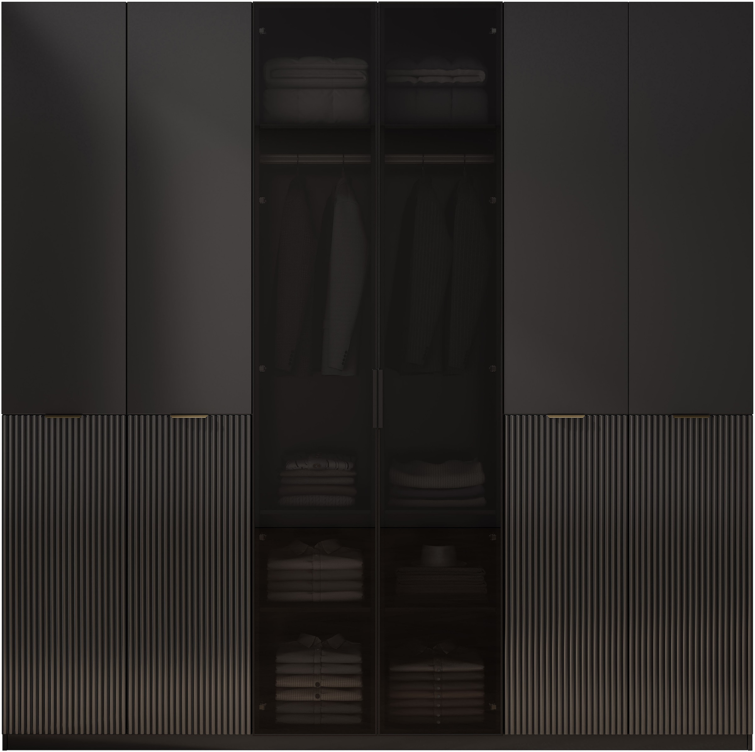 OTTO home Kleiderschrank »Jorella Schlafzimmerschrank Garderobe mit Softclose Türen Glastüren« eleganter Schlafzimmerschrank Rillendesign Trend Breite 241cm Grauglas