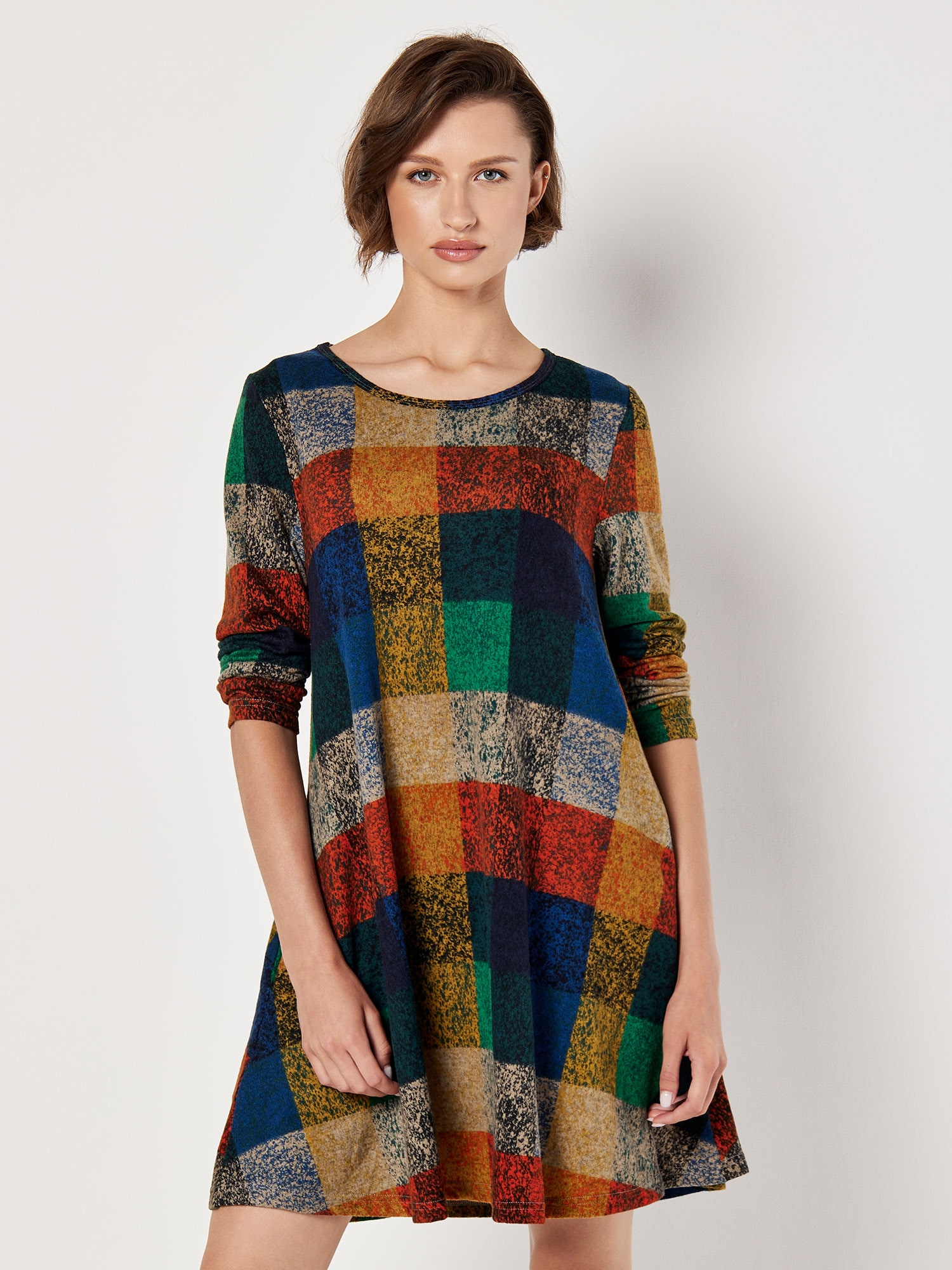Apricot A-Linien-Kleid "Swingdress" mit Color-Block Muster