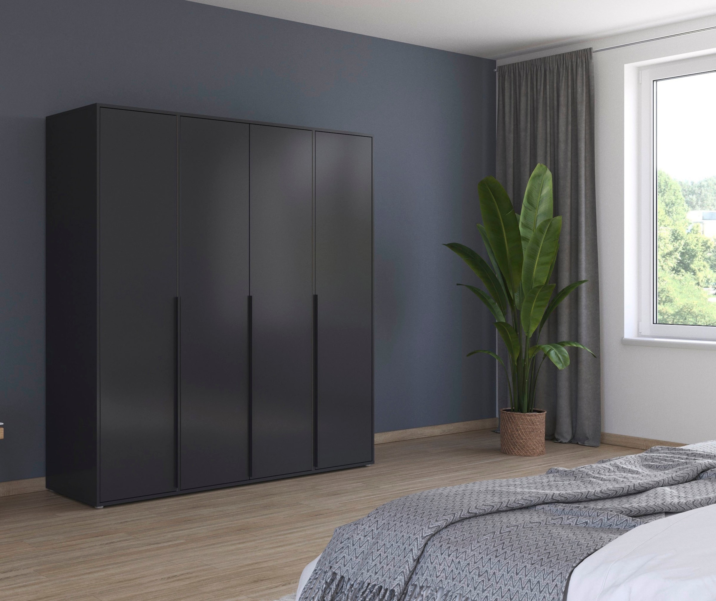rauch Drehtürenschrank »Kleiderschrank Schrank Garderobe Wäscheschrank NAGATA viel Stauraum«, (in 3 verschiedenen Ausstattungen BASIC/CLASSIC/PREMIUM), mit modernen Stangengriffen in Graumetallic TOPSELLER MADE IN GERMANY