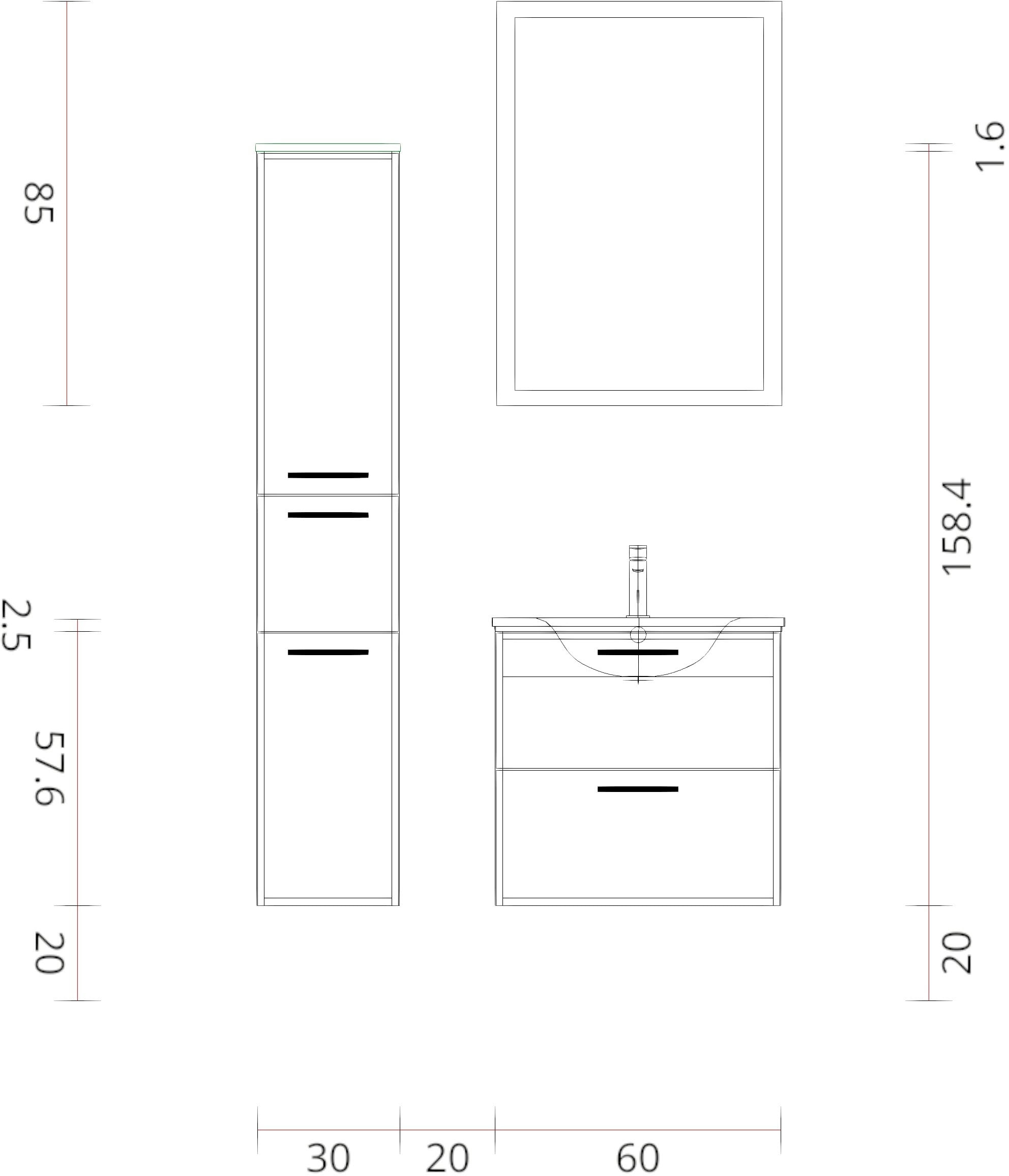 nobilia® elements Badmöbel-Set, (3 St.), Badblock mit Flächenspiegel und Beimöbel