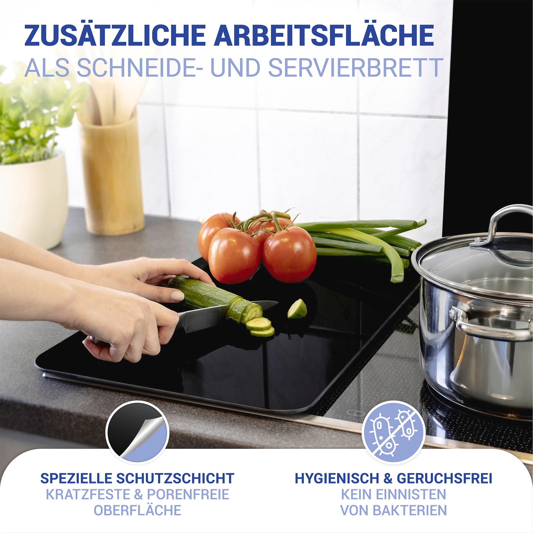 WENKO Herd-Abdeckplatte »Universal Modell Schwarz«, (Set, 2 tlg.), Herdabdeckung für alle Herdarten, kratzfest, mit rutschfesten Füßen