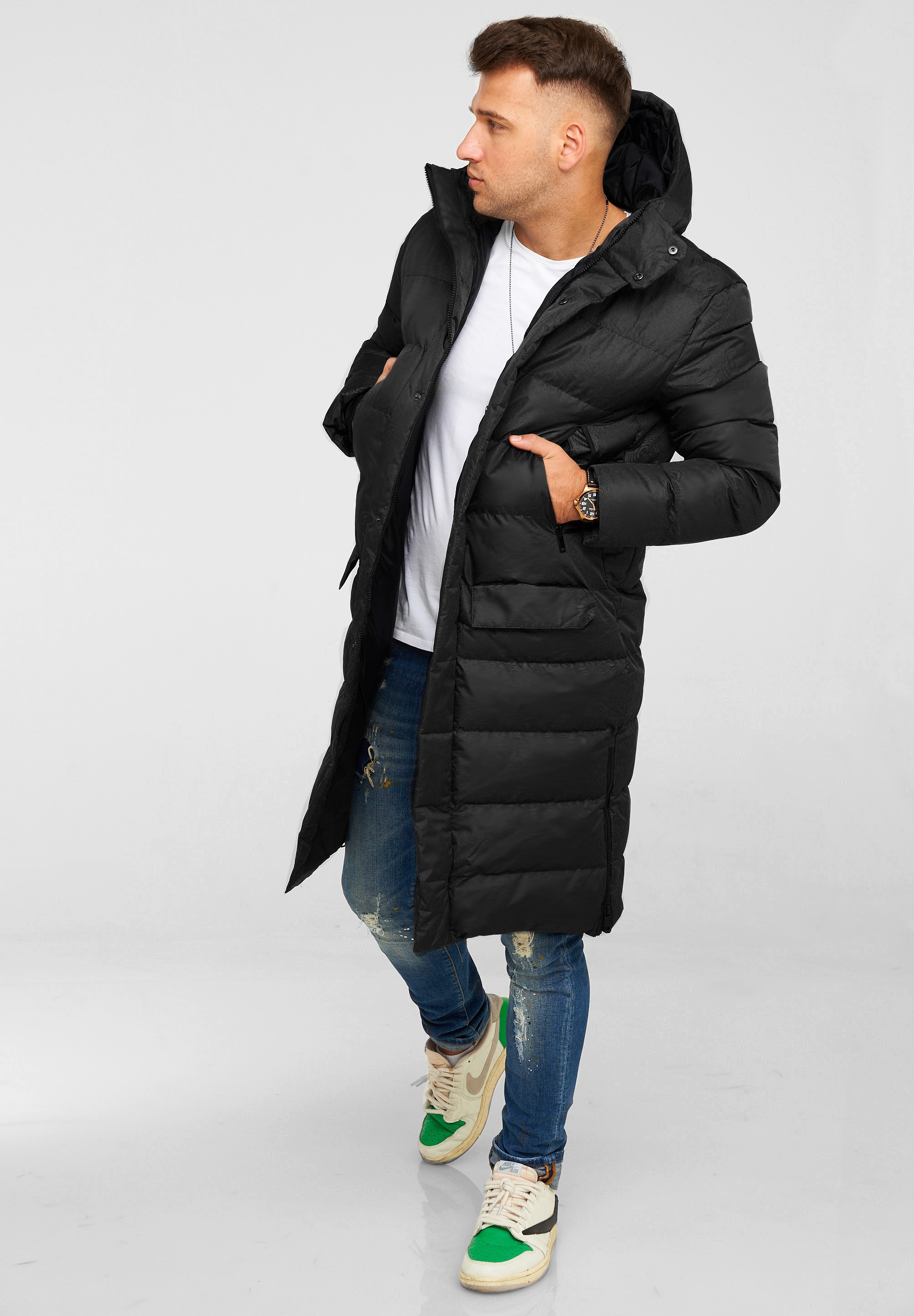 behype Steppjacke »LONGLINE ZIP PARKA«, Steppjacke mit Kapuze