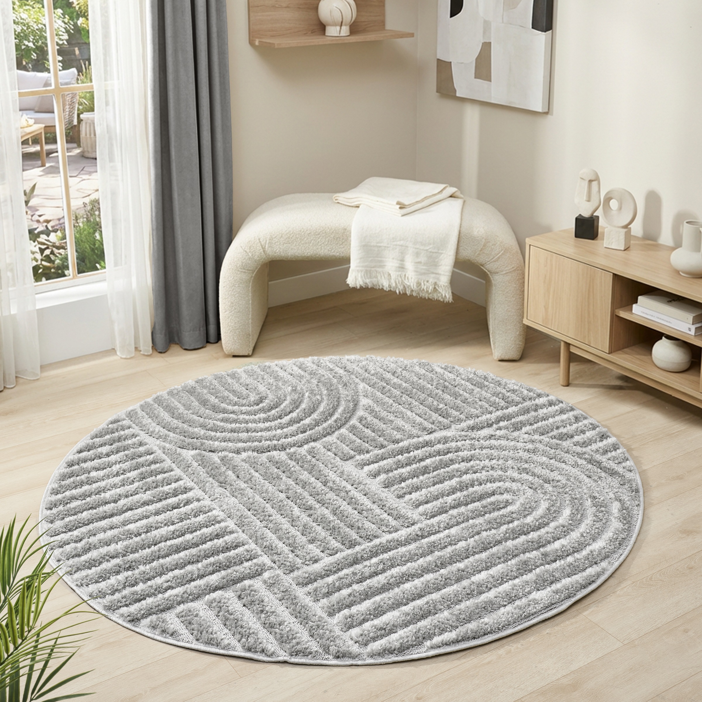 OTTO home Teppich »Jonne, Boho-Design, Scandi, Designteppich« rund 20 mm Höhe Hoch-Tief, 3D Optik, skandinavischer Stil, Wohnzimmer, Schlafzimmer