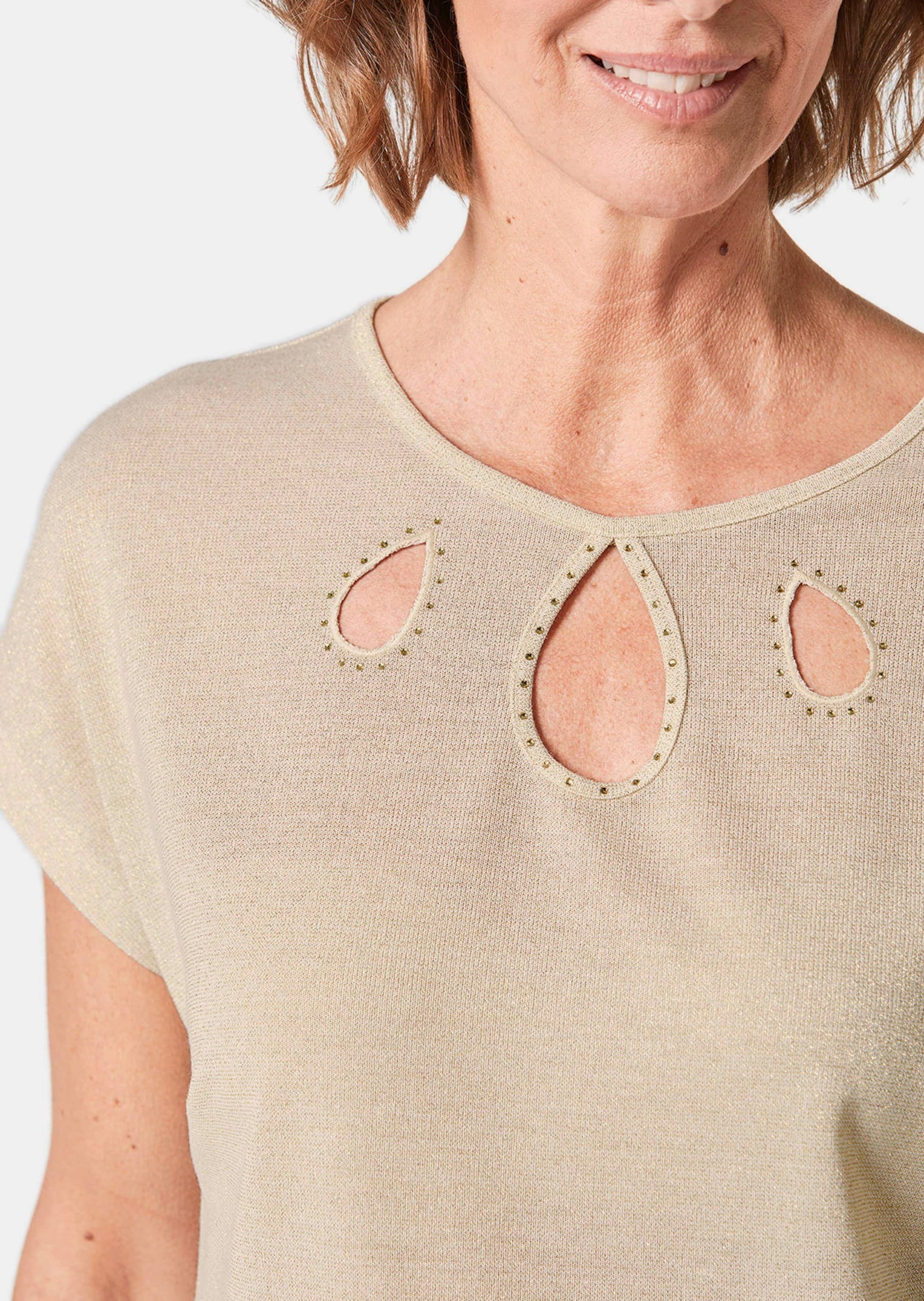 GOLDNER Kurzarmshirt »Kurzgröße Elegantes Shirt mit feinen Glanzgarnen«