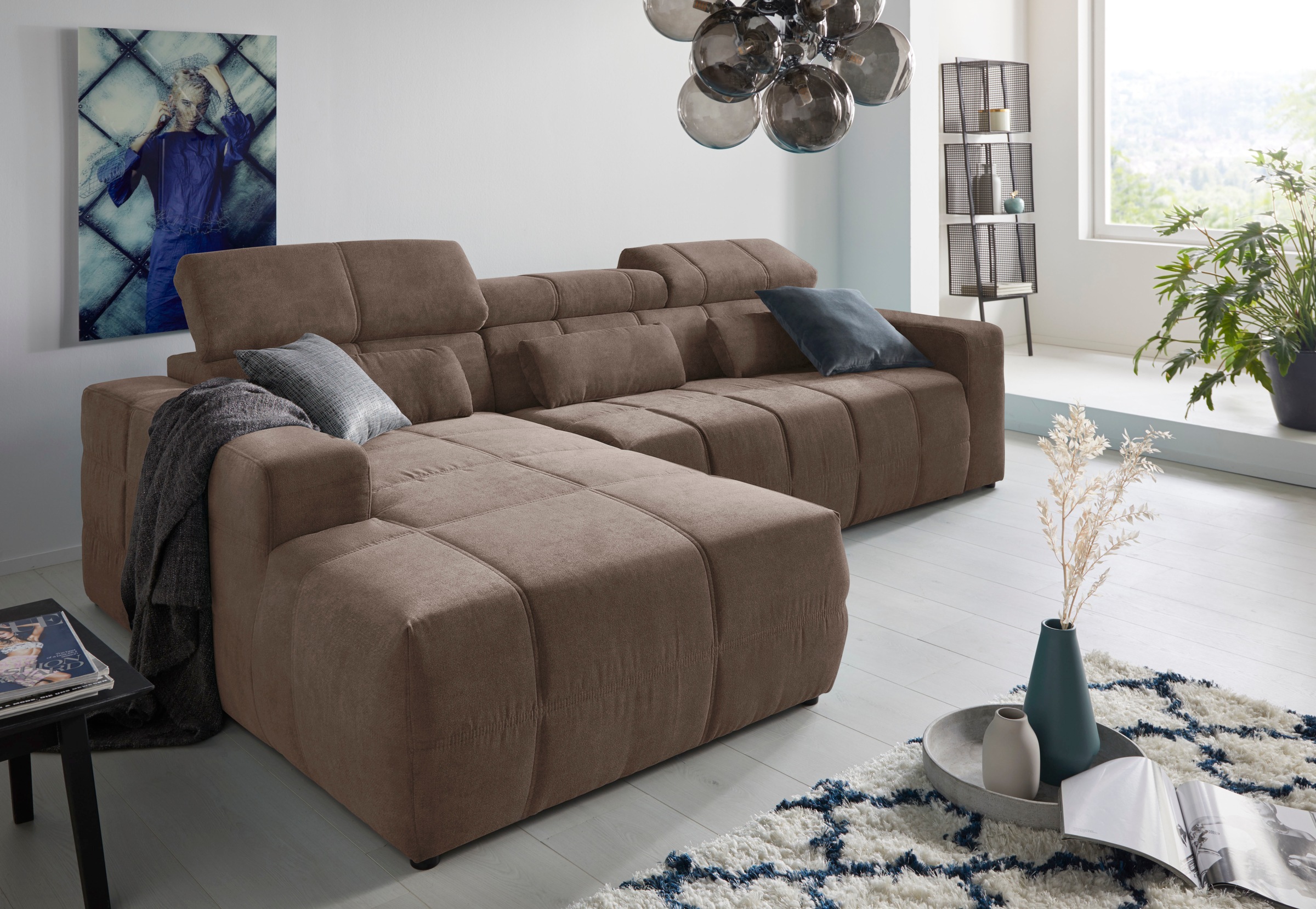 DOMO collection Ecksofa "BRANDON 289x177x80 cm, whlw. mit Sitztiefenverstellung, L-Form" mit Kopfteilverstellung, wahlweise Sitztiefenverstellung, L-Form