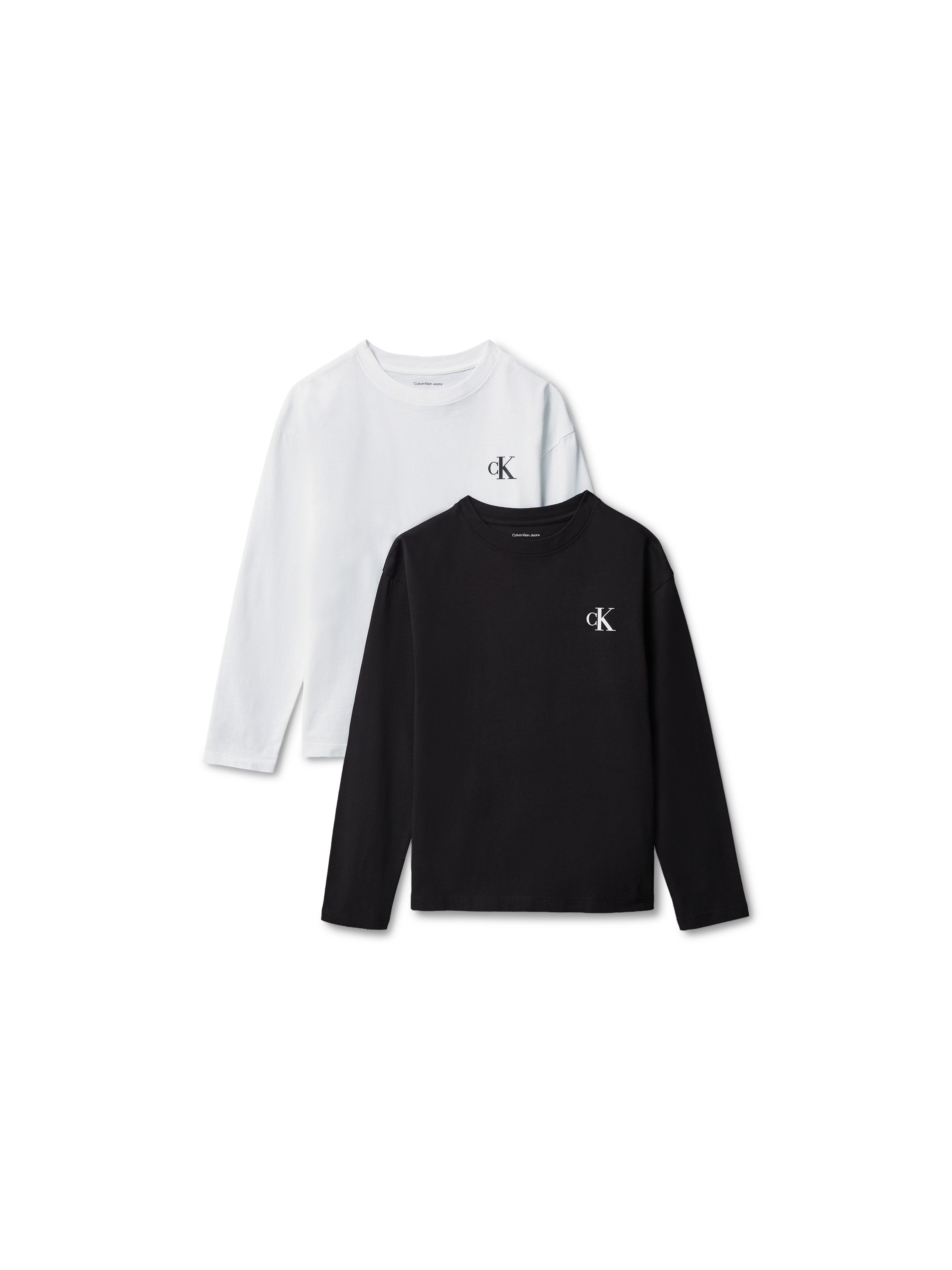Calvin Klein Jeans Langarmshirt "CHEST MONO LS T-SHIRT 2-PACK" Reine Baumwolle, Regular Fit, Logodruck