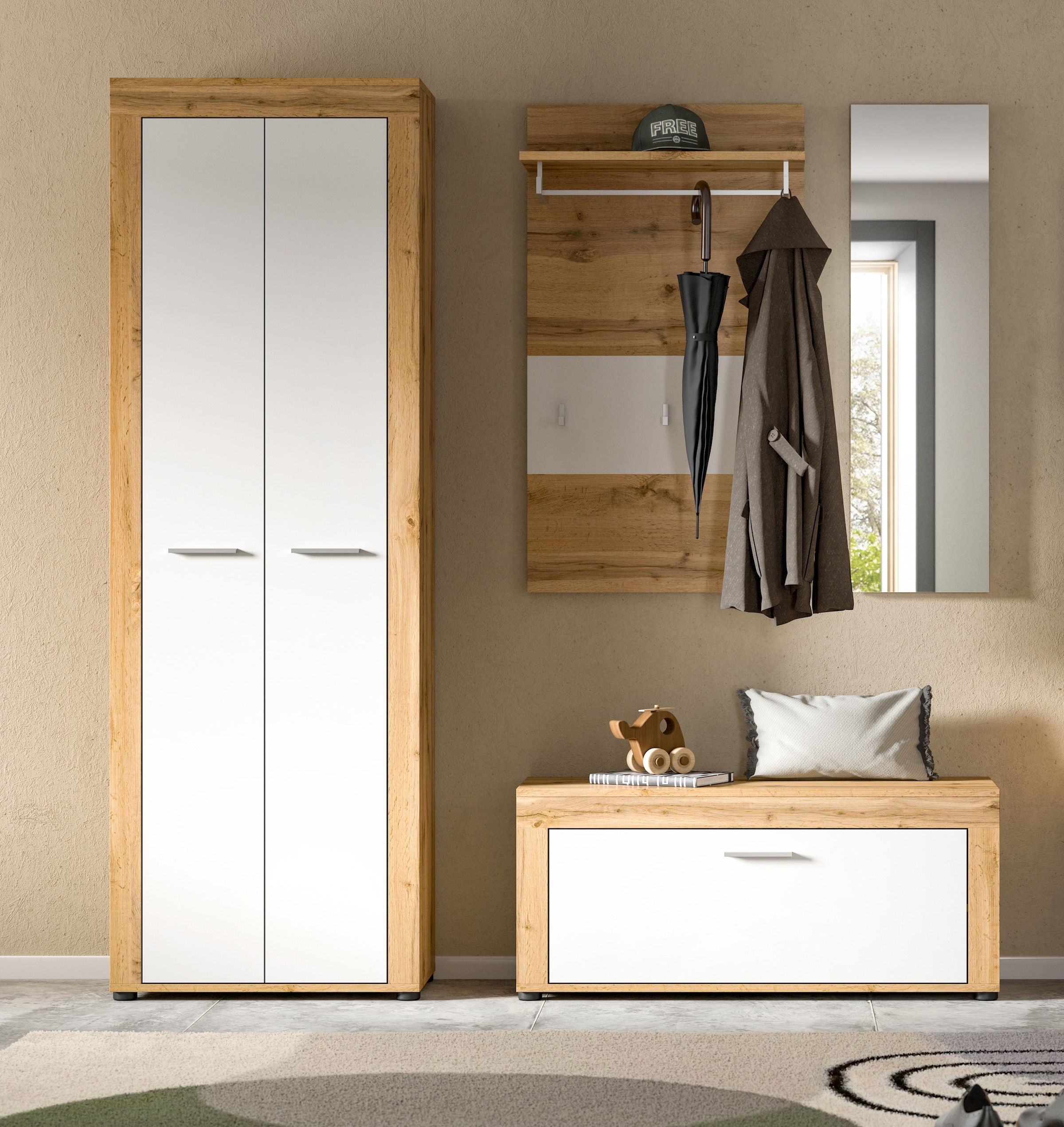 INOSIGN Garderoben-Set, (Set, 4 St.), Aosta, Höhe 191 cm, 4-tlg. Garderobenset, Flur, Diele