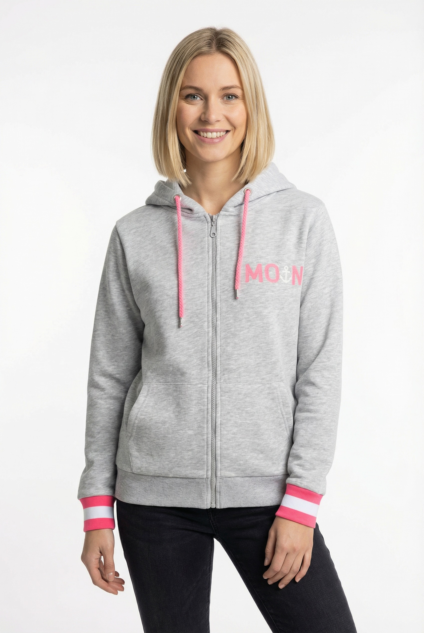 Zwillingsherz Kapuzensweatjacke ""Rahel"" Langarm, Kapuze, Reißverschluss, modisch, Schriftzug, Taschen